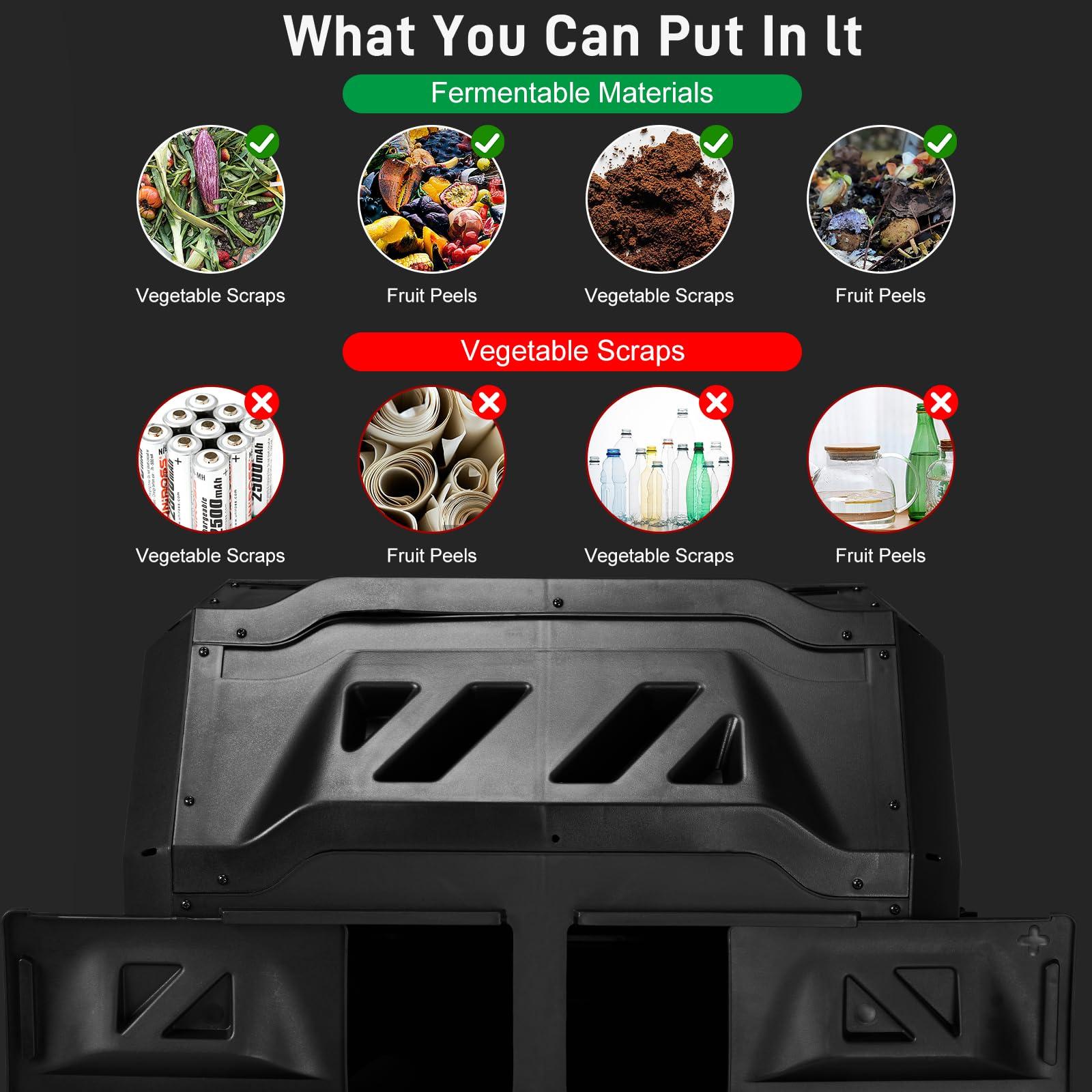 Outvita Compost Bin Outdoor, 43 Gallon Dual Chamber Tumbling or Rotating Composting Bin with Sliding Doors, Tumbler Rotating Batch Composter Bin for Garden Kitchen Yard - Image 7