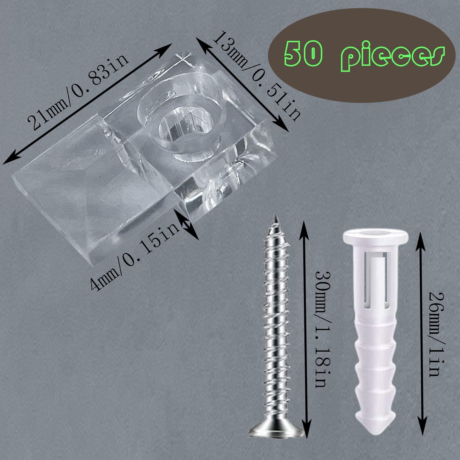 50piece Mirror Holder Clip Glass Crystal Clear Plastic Mirror Clip Fixing Clip Kit with Screws and Mirror Hanging Kit (Silver1) - Image 3