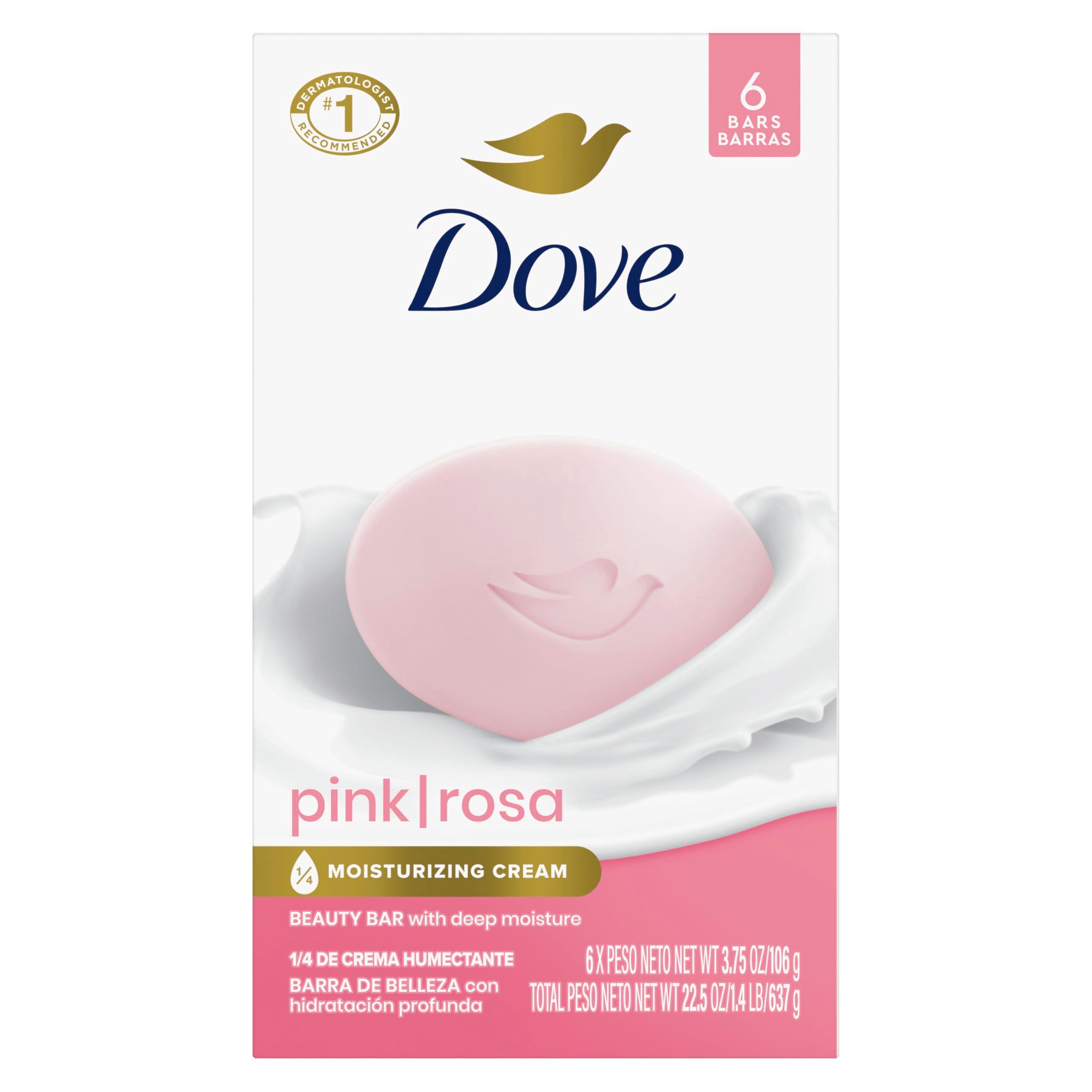Dove Beauty Bar Soap Pink Rosa 6 Count for Soft, Smooth Skin, Cleans & Moisturizes 3.75 oz - Image 1