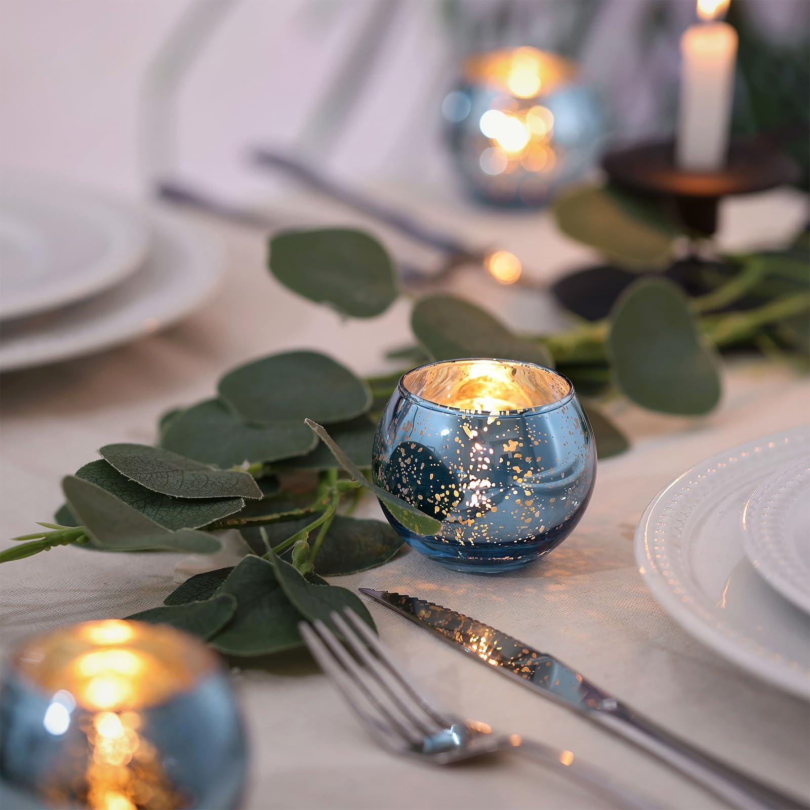 LAMORGIFT 36 Pcs Blue Votive Candle Holders - Mercury Glass Tealight Holders for Dusty Blue Wedding Decor, Centerpiece Table Decorations - Image 2