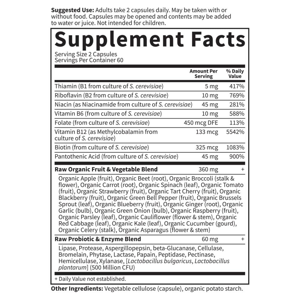 Garden of Life Vitamin B Complex, 120 Vegan Capsules, High Potency Vitamins for Energy & Metabolism with B6, Folate & B12 as Methylcobalamin Plus Probiotics - Image 5