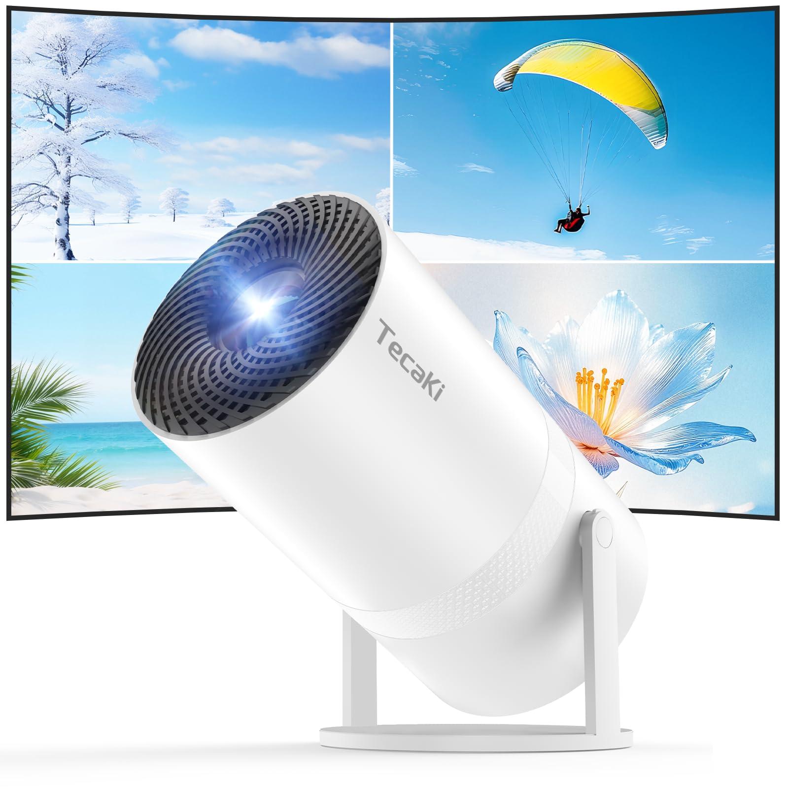 【Two-Way Bluetooth 5.2】Tecaki Mini Portable Projector for Home Theater & Outdoor Movies, 4K & 1080P HD Supported, 180° Rotatable Stand, Auto Keystone Correction, Long Lens Life, Electronic Focus