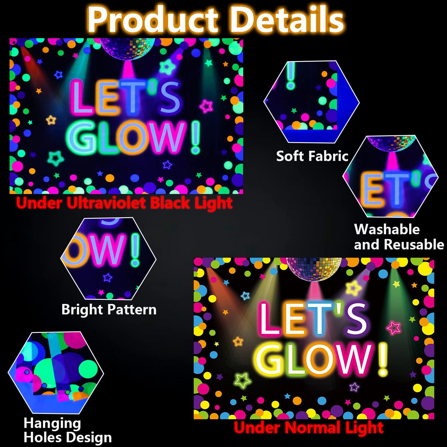 6x4ft Neon Let's Glow Party Backdrop Colorful Photography Background Glow in The Dark Party Supplies, Neon Decorations for Kids Birthday Supplies (71 x 47 Inch) - Image 3