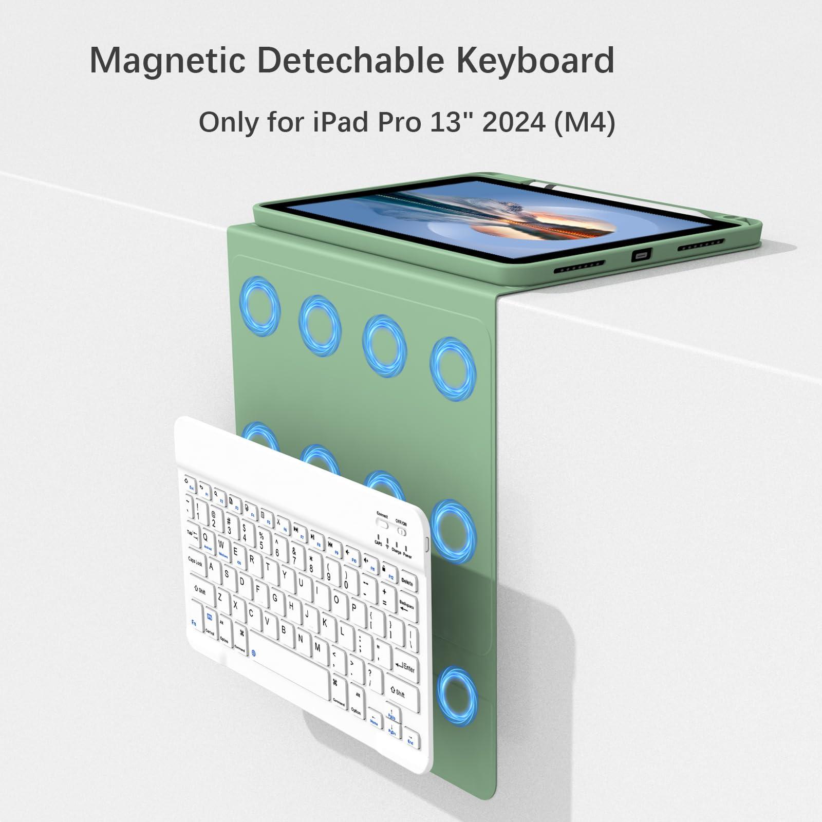 Divufus Keyboard Case for iPad Pro 13 Inch (M4) 2024 [Magnetic Detachable Wireless Keyboard][Support 3 System] Flip Stand Case with Pencil Holder for iPad 13” Pro 2024 (M4), Light Green - Image 3