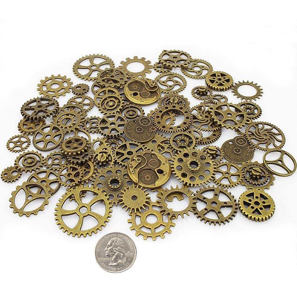 LolliBeads® 120 Gram Antiqued Bronze Metal Skeleton Steampunk Watch Gear Cog Wheel Sets(80pcs) - Image 3