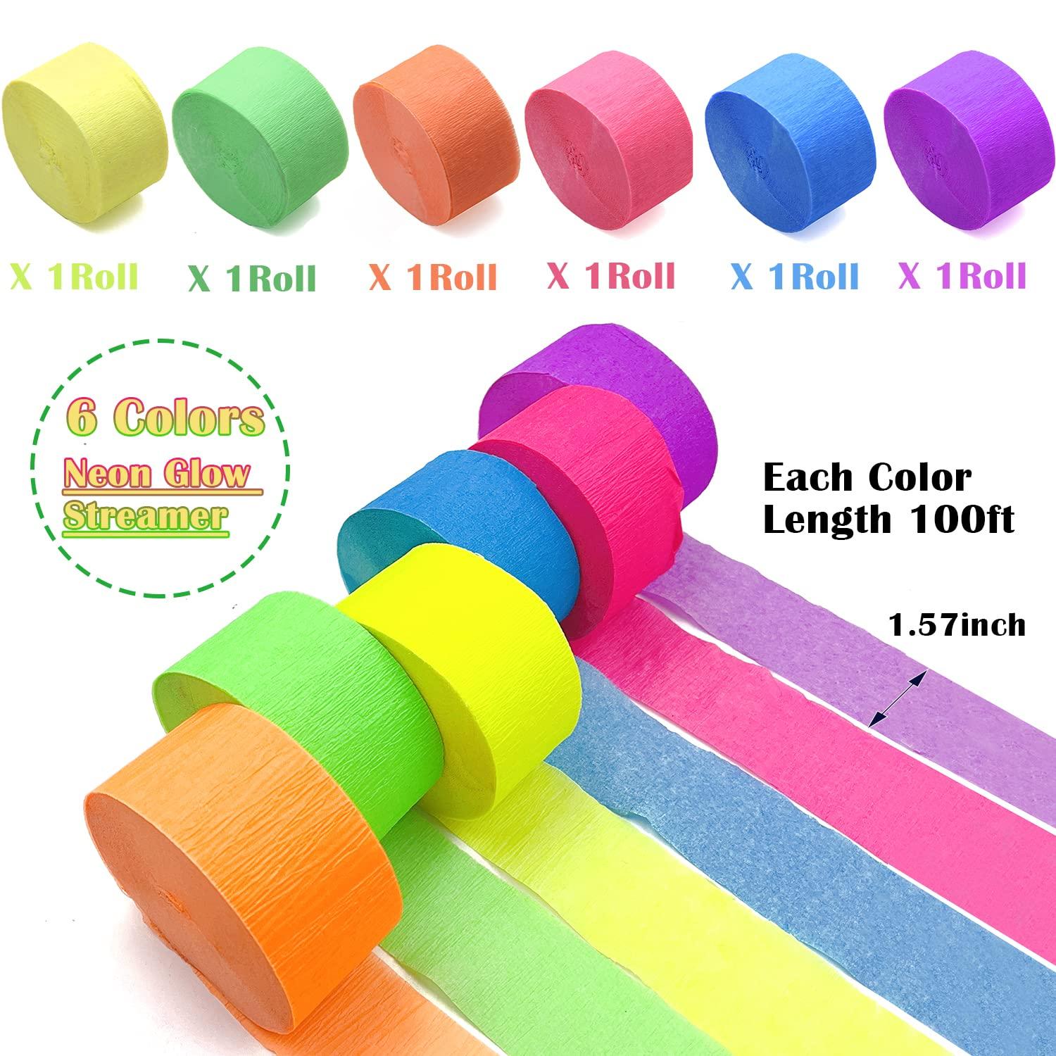 600 feet Glow Crepe Paper Streamers UV Glow Party Neon Streamer Decorations Glow in The Dark Black Light Reactive Fluorescent Neon Paper Party Streamers Wedding Birthday Blacklight Party Supplies - Image 7