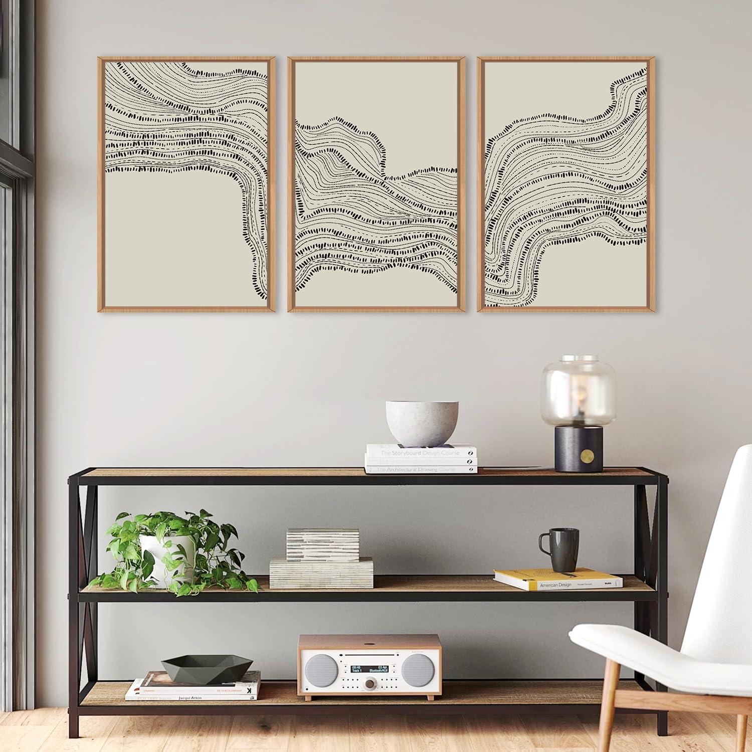 HLNIUC Neutral Abstract Framed Canvas Wall Art Set, Black Beige Wave Line Wall Decor, Large Minimalist Painting, Modern Geometric Art Print for Living Room, Bedroom, Dinning Room, Office - 16"x24"x3 - Image 5