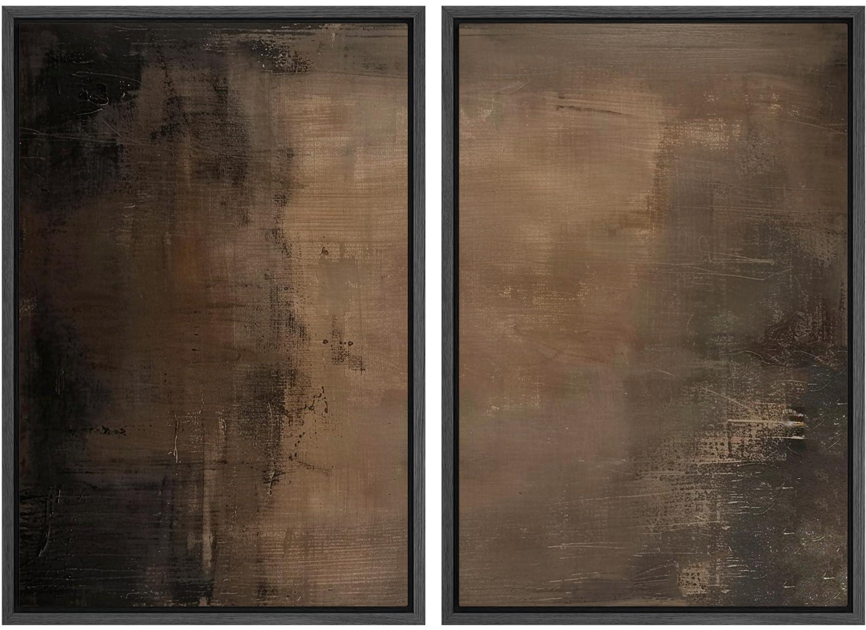 SIGNFORD Framed Canvas Print Wall Art Set Abstract Earthy Tones Modern Minimalist Abstract Shapes Illustration Modern Art Decorative Nordic Nature for Living Room, Bedroom, Office - 24"x36"x2 Black