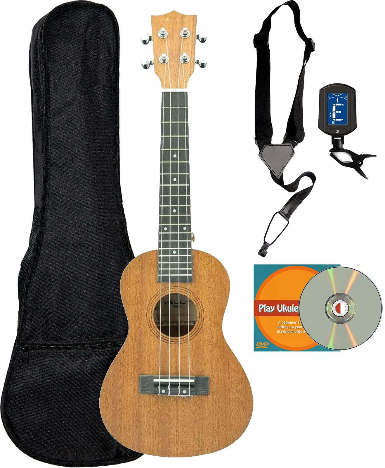 Vault UK-100 Arched Back Concert Ukulele Bundle with Gig Bag, Tuner, Strap, and Austin Bazaar Instructional DVD