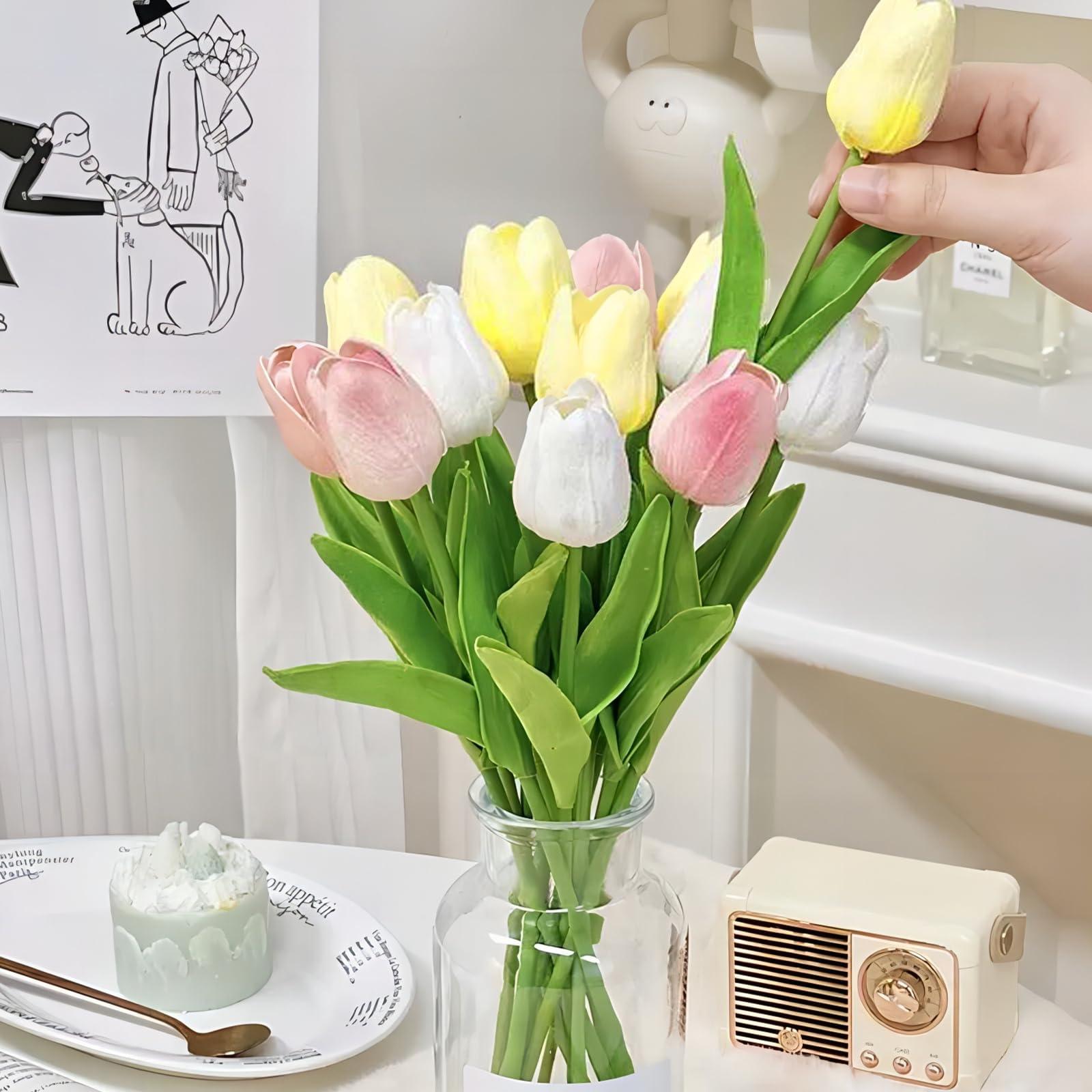 Fodofodo 15PCS Artificial Tulips Flowers,Real Touch 14" Silk Fake Tulips,Bulk Fake Flowers,Faux Flowers,Artificial Flowers for Home Kitchen Office Dining Room Wedding Decorations (Colorful) - Image 9