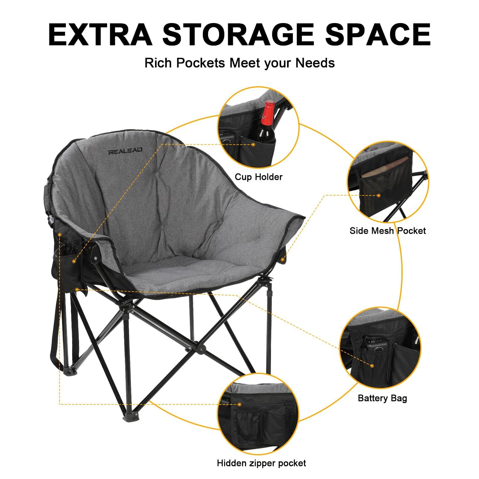 REALEAD Oversized Heated Camping Chair | Fully Thick Padded | Heated Chairs for Outdoor Sports with Back and Seat Heating | Heated Folding Chair for Adults | Support 400lbs | Battery NOT Included - Image 6
