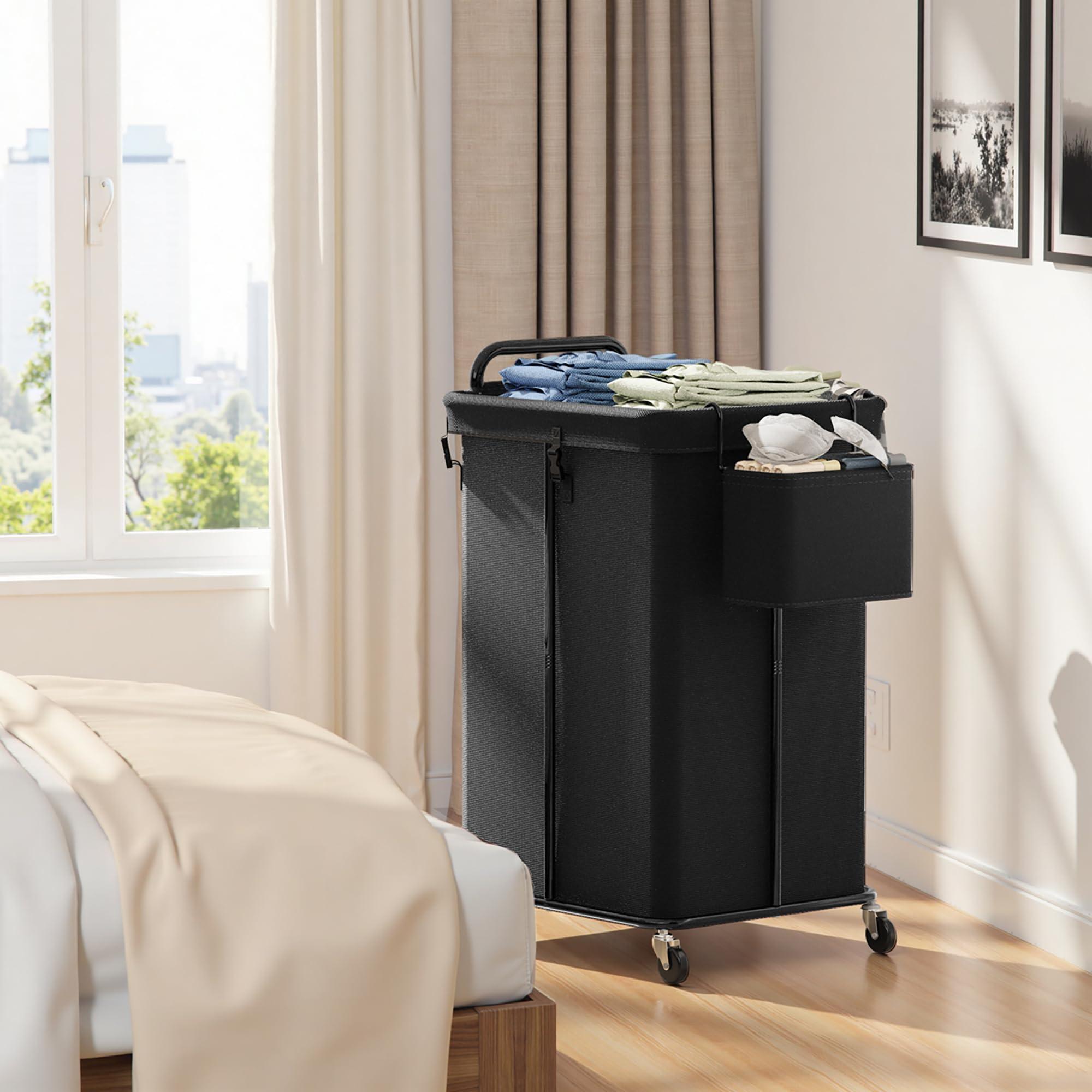 VOZZYOTO 150L Rolling Laundry Hampers on Wheels, 3 Section Laundry Basket with wheels with Side Bag for Dirty Clothes, Dorm Room Organization - Image 8