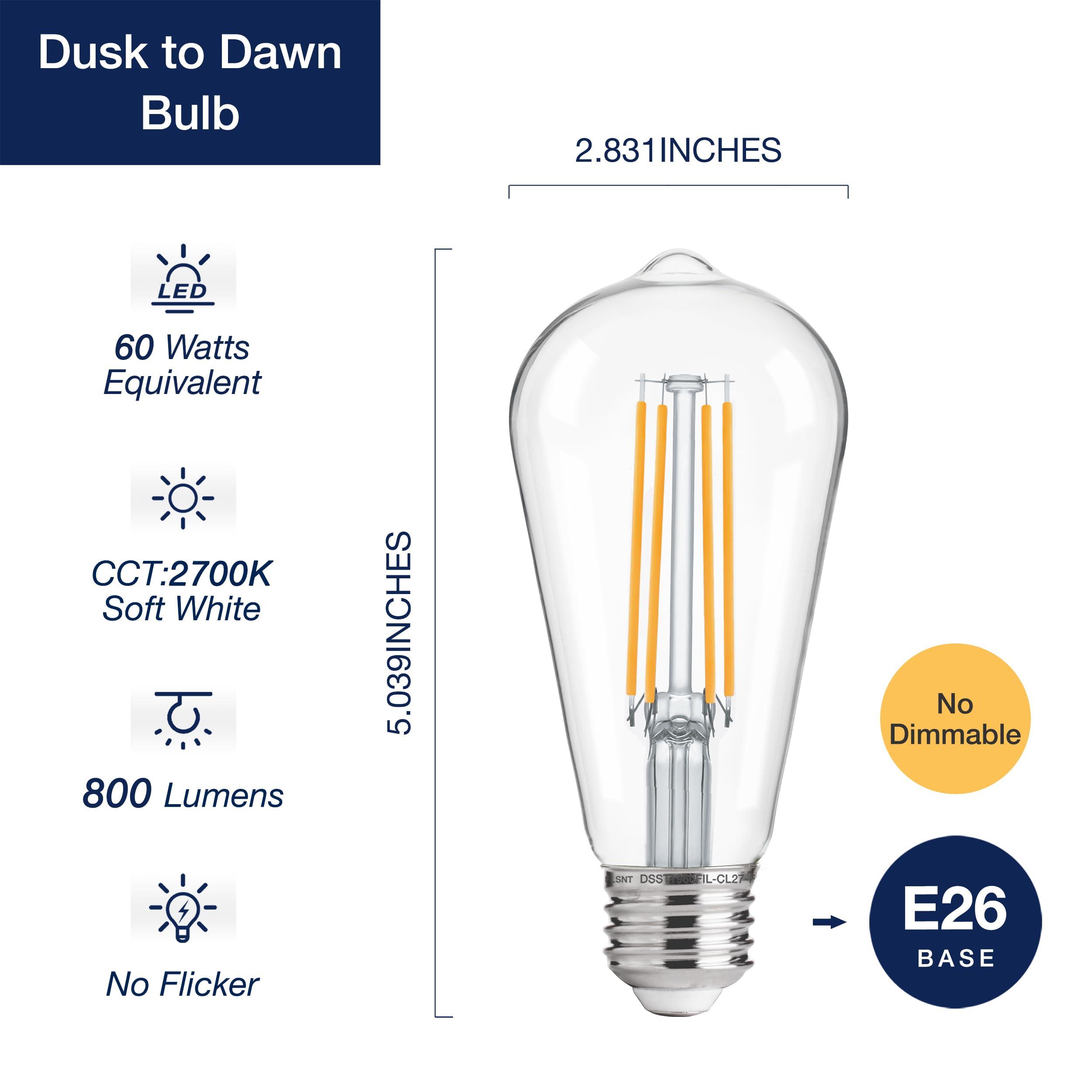 FLSNT Dusk to Dawn Outdoor Sensor ST19 LED Light Bulb, 7W (60W Eqv.), 800LM,Vintage Filament E26 Base, Auto On/Off Photocell Automatic for Energy-Efficient Outdoor Lighting, 2700K Soft White, 4 Pack - Image 2
