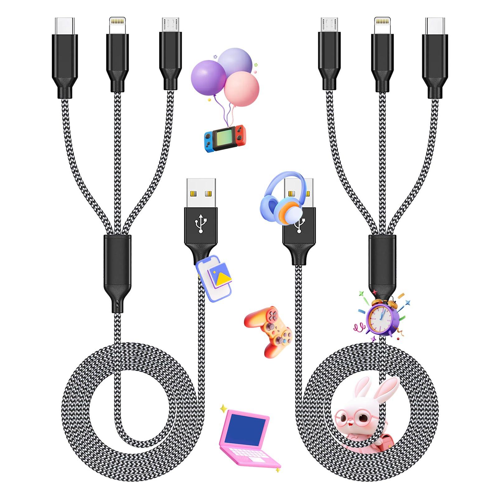 Firsting Multi Charging Cable,(2Pack 4FT) 3 in 1 Charging Cable for Multiple Devices, Nylon Braided Universal Charger Phone Charger Cord with Type-C,Micro USB,IP Port for iPhone16/15 Series/Phone&Pad