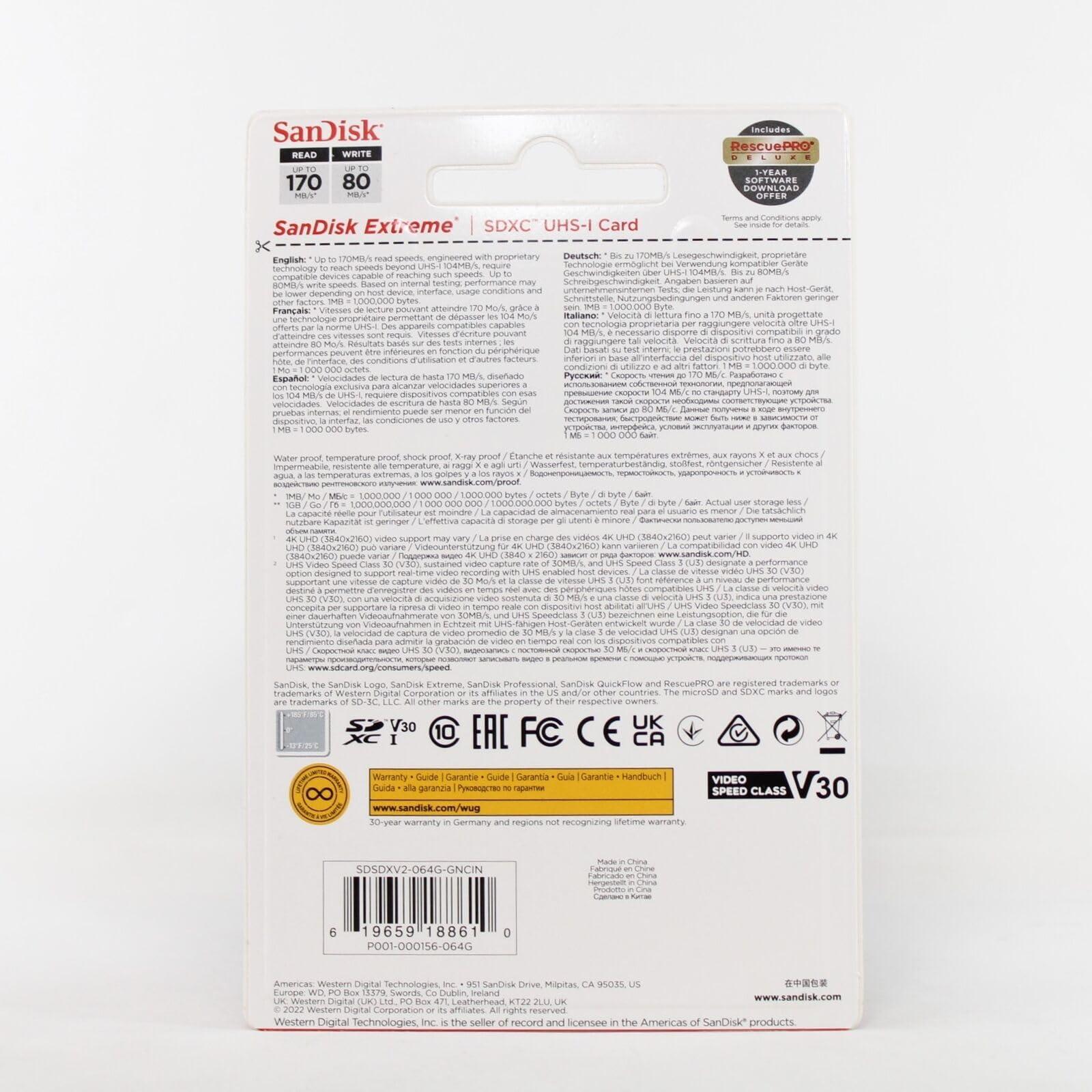 SanDisk 64GB Extreme SDXC UHS-I Memory Card - 150MB/s, C10, U3, V30, 4K UHD, SD Card - SDSDXV6-064G-GNCIN - Image 4