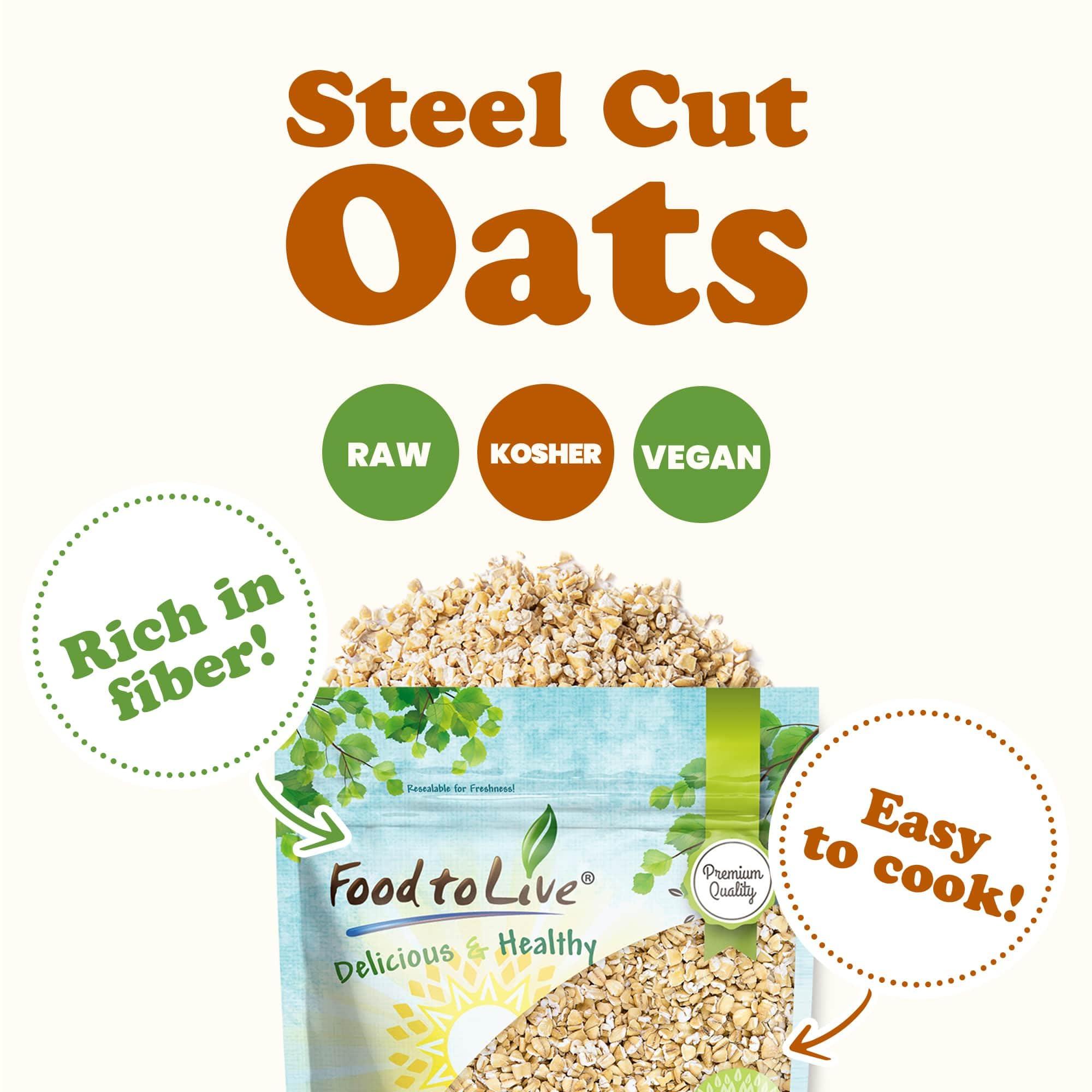 Food to Live Steel Cut Oats, 20 Pounds - 100% Whole Grain Irish Oats, Quick and Easy Cooking Oatmeal, Hearty and Nutritious Cereal, High in Fiber and Protein, Raw, Unprocessed, Vegan, Kosher, Bulk - Image 4