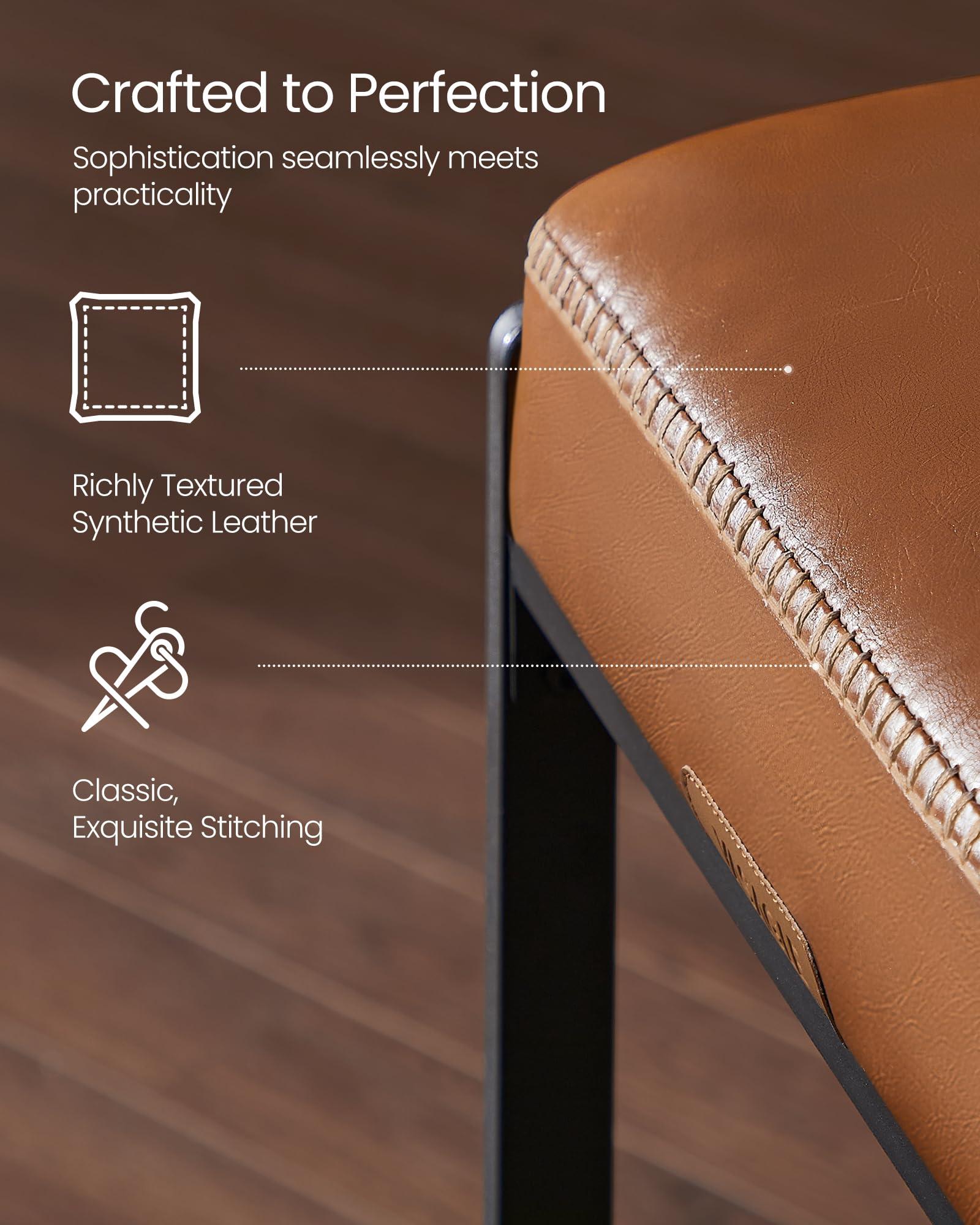 VASAGLE EKHO Collection - Bar Stools Set of 4, Counter Height Bar Stools, Synthetic Leather with Stitching, Mid-Century Modern Counter Stools, 26-Inch Tall, Kichen Home Bar Dining Room, Caramel Brown - Image 5
