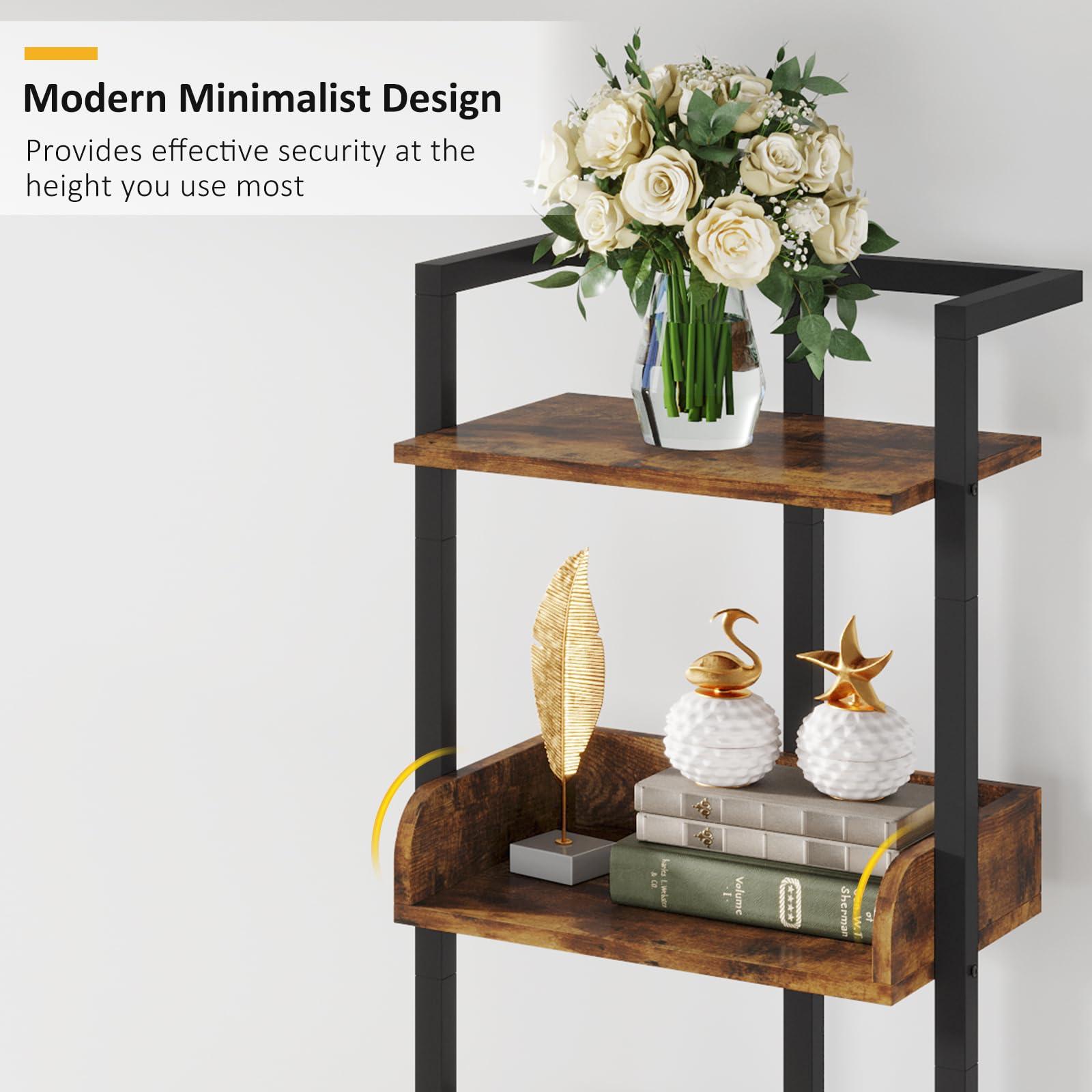 Hosfais Book Shelf Narrow Bookshelf: 5 Tier Wood Bookcase with Metal Edge Protection Industrial Modern Bookshelf Book Storage Organizer for Living Room Bedroom Home Office (Rustic Brown) - Image 4