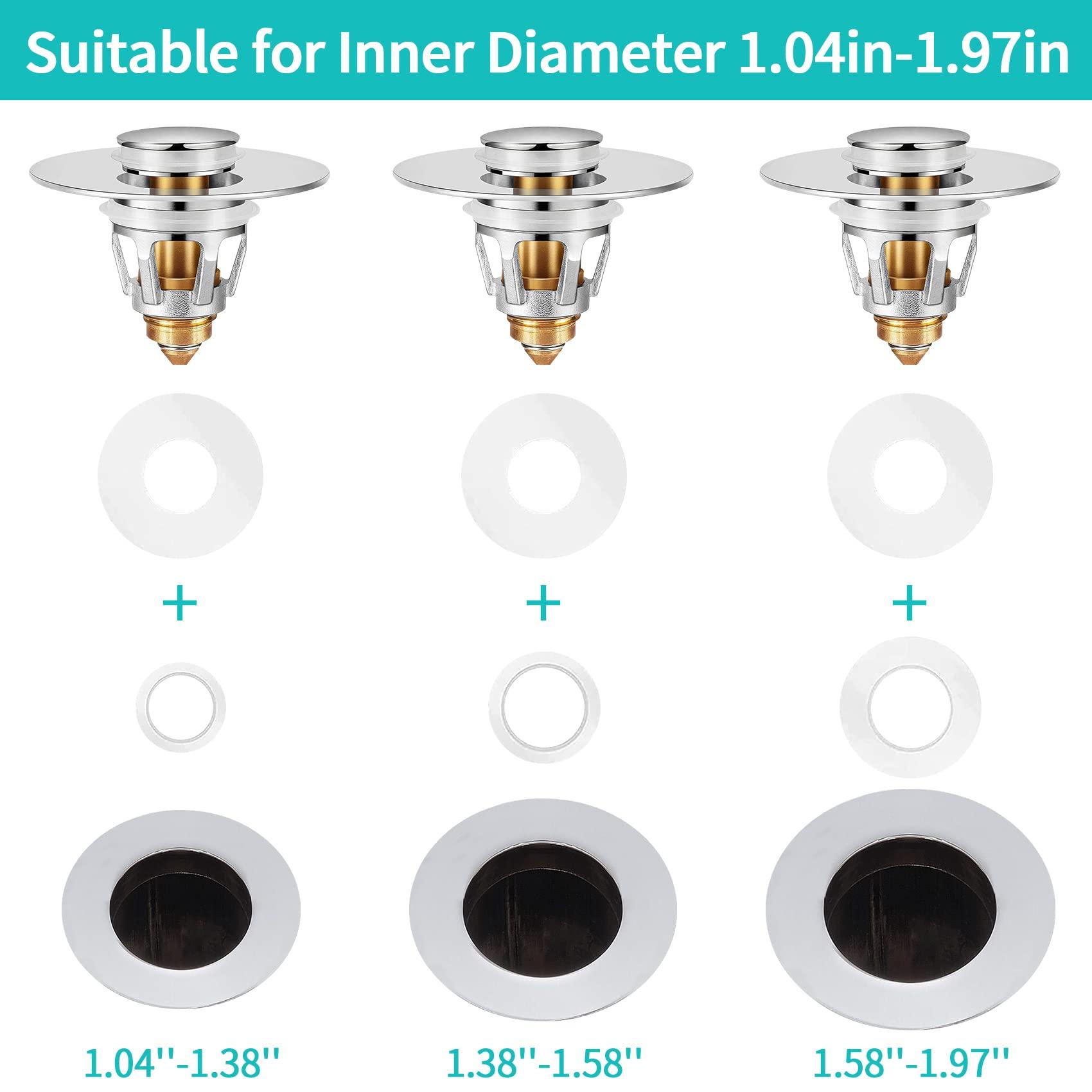 Sink Stopper, Bathroom Sink Drain Strainer with Hair Catcher, for 1.04’’~1.97’’ Drain Hole, Brass Universal Drain Cover, Pop Up Basin Plug - Image 6
