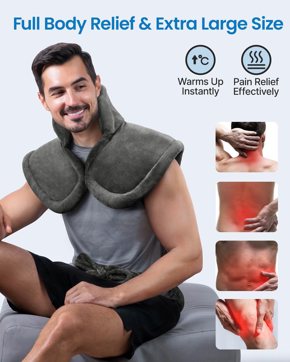 RENPHO King Size Heating Pad for Back Pain Relief, Mothers Day & Fathers Day & Birthday Gifts for Mom Dad Men, FSA HSA Eligible, 24"x37" XL Large Heat Pad for Neck and Shoulders, ETL Certified, Gray - Image 3