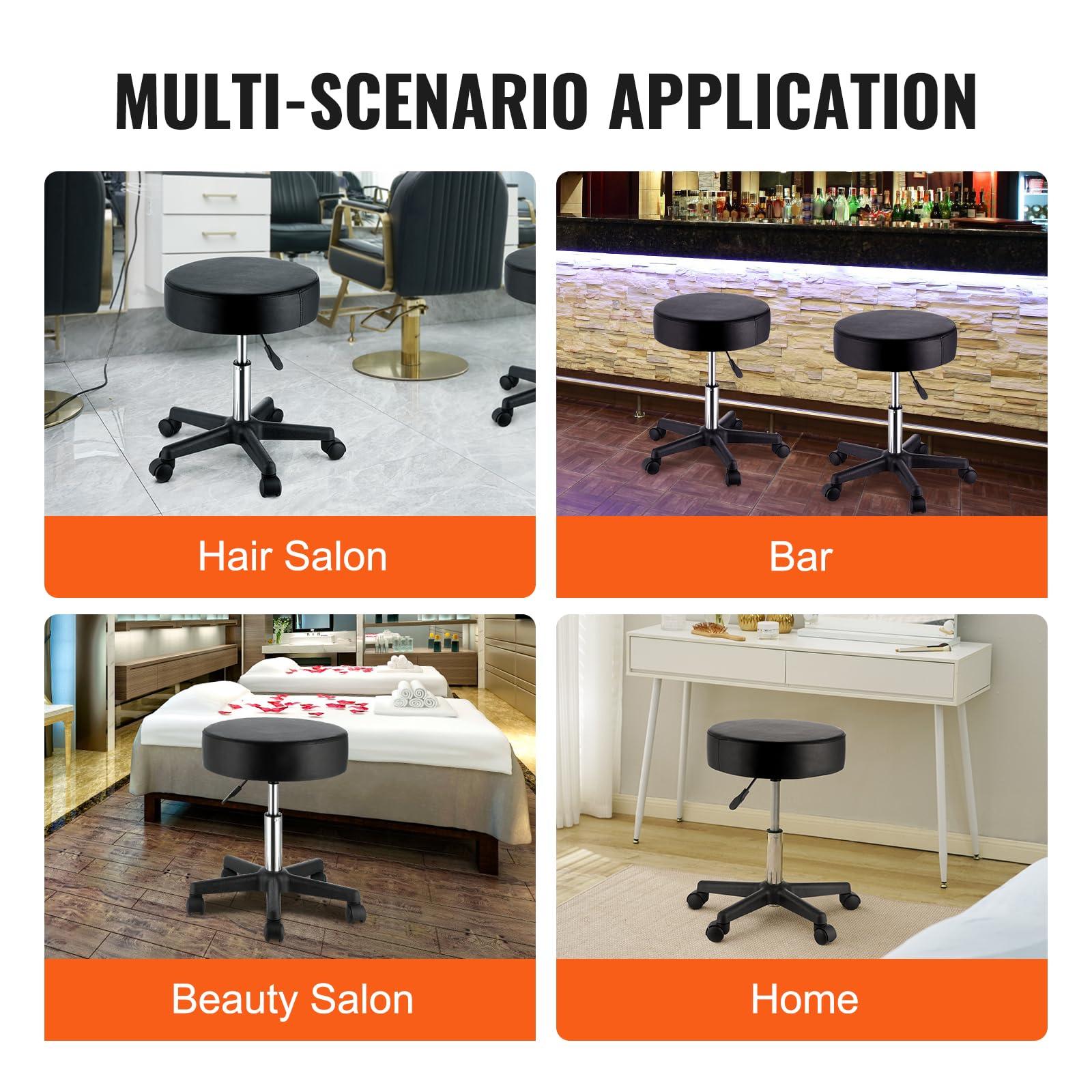 VEVOR Rolling Stools with Wheels, 400 LBS Weight Capacity Adjustable Height Stool with Ultra-Thick Seat Cushion, Swivel Stools Chair for Salon, Bar, Home, Office, Tatoo, Medical, Massage, Black - Image 7
