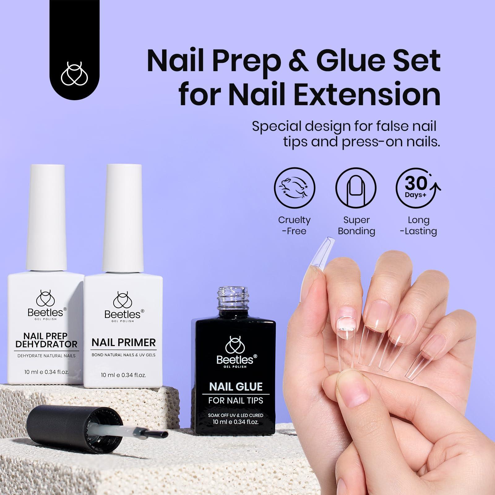 Beetles 3Pcs Gel Nail Glue Nail Dehydrator and Primer, Professional Nail Prep Acid-Free & Hema-Free Dehydrate Bond Primer 9 in 1 Gel Glue Kit for Press On Nails Nail Tips Nail Extension Gifts for Her - Image 5