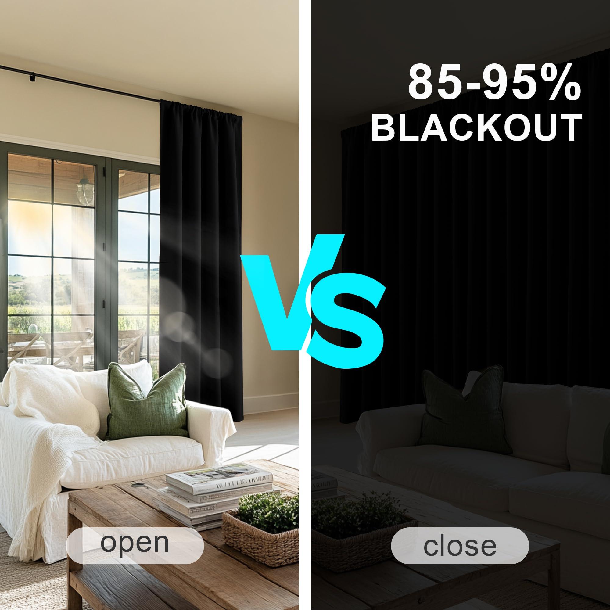 PONY DANCE Short Blackout Curtains for Kitchen Over Sink 45 inch Long, Thermal Insulated Black Out Curtain for Bedroom, Rod Pocket Drapes for Bathroom Small Window(2 Panels Set, Black, 42 inches Wide) - Image 4