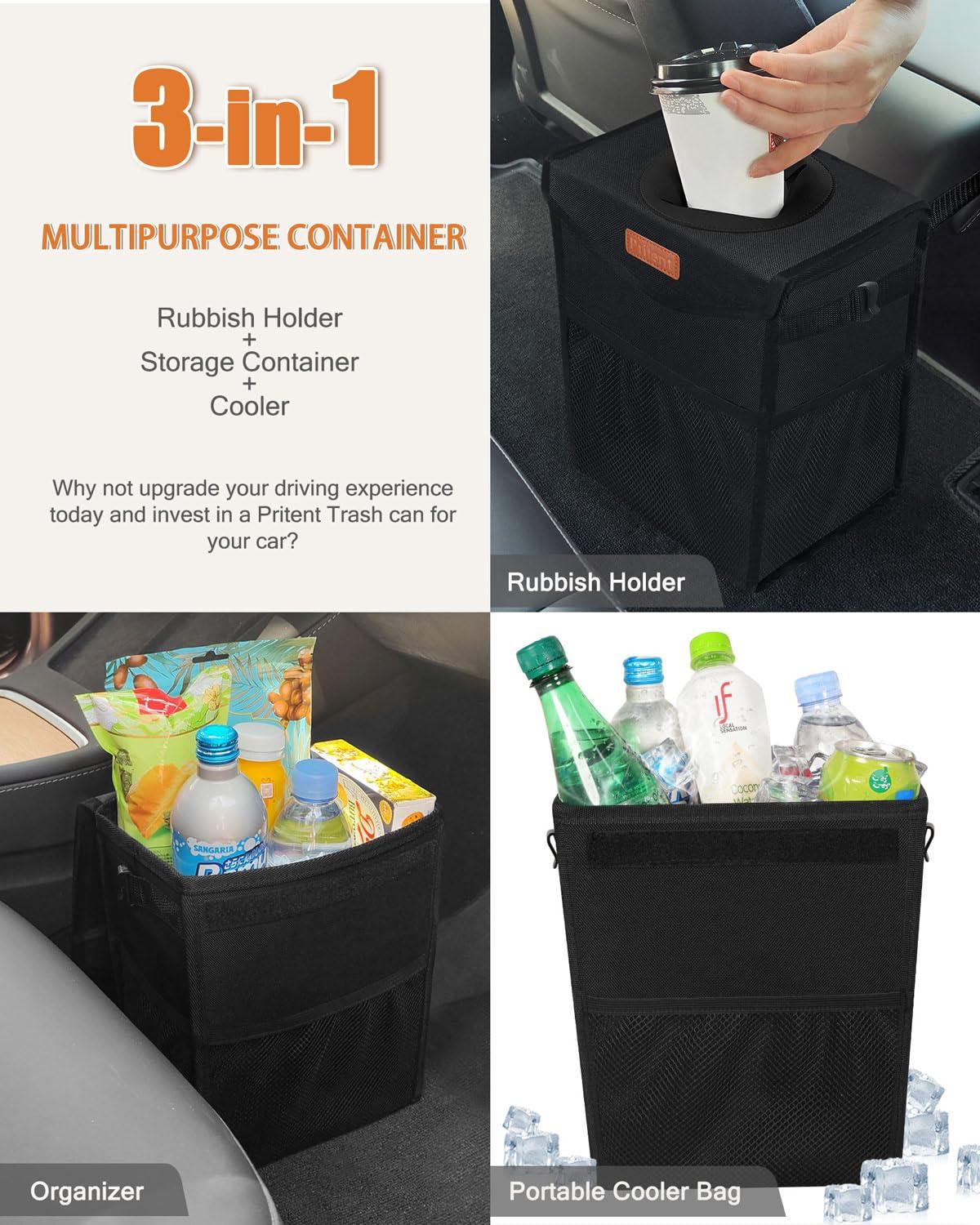 Pritent Car Trash Can with Lid, Cute Leakproof Car Trash Garbage Bag Hanging Vehicle Trash Bin Small Portable Automotive Garbage Cans Organizer for Back/Front Seat/Console(Trapezoid,Black) - Image 5