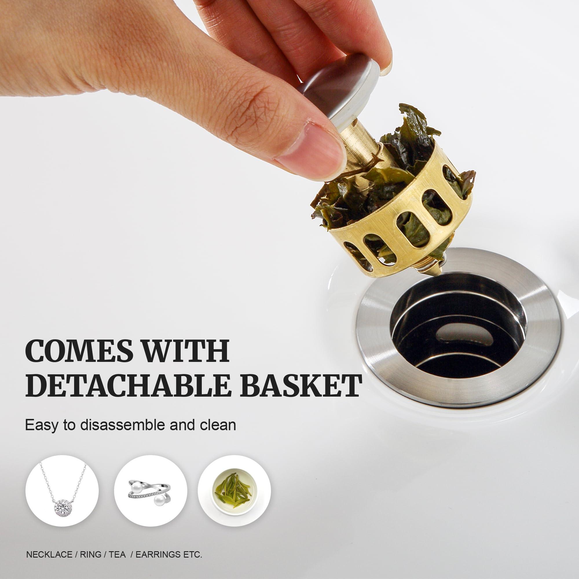 Pop up Sink Drain Stopper for Bathroom Vessel Vanity Sink Art Basin Brushed Nickel, Small Cap with Overflow, Metal Pop up Drain Strainer with Detachable Basket Stopper - Image 5