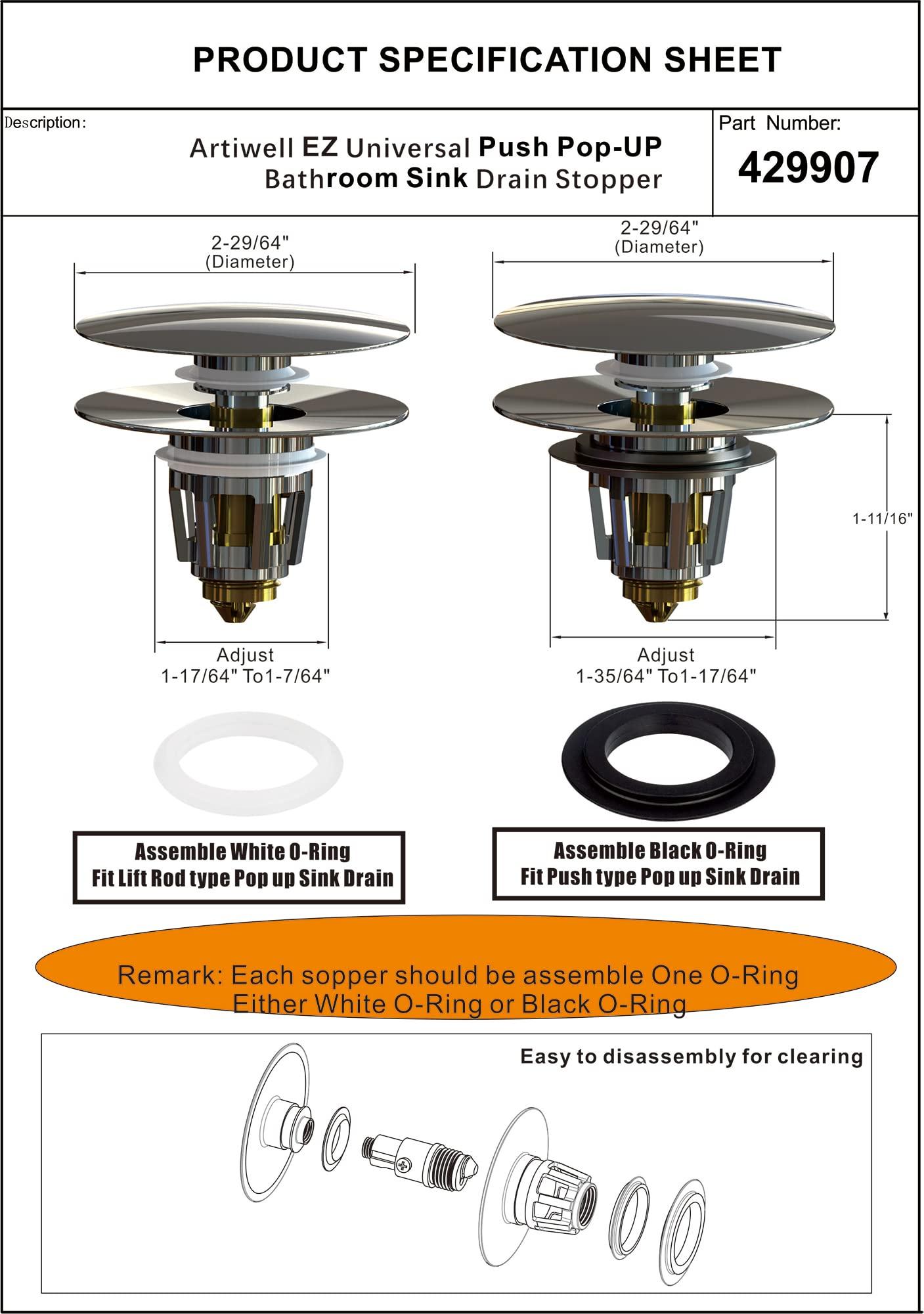 Artiwell Universal Bathroom Sink Drain Stopper, Fits Most Pop-Up Drains for Vessel Sink Lavatory Vanity, Sink Drain Strainer with Detachable Hair Catcher, Tested by Plumber in US (Oil Rubbed Bronze) - Image 6