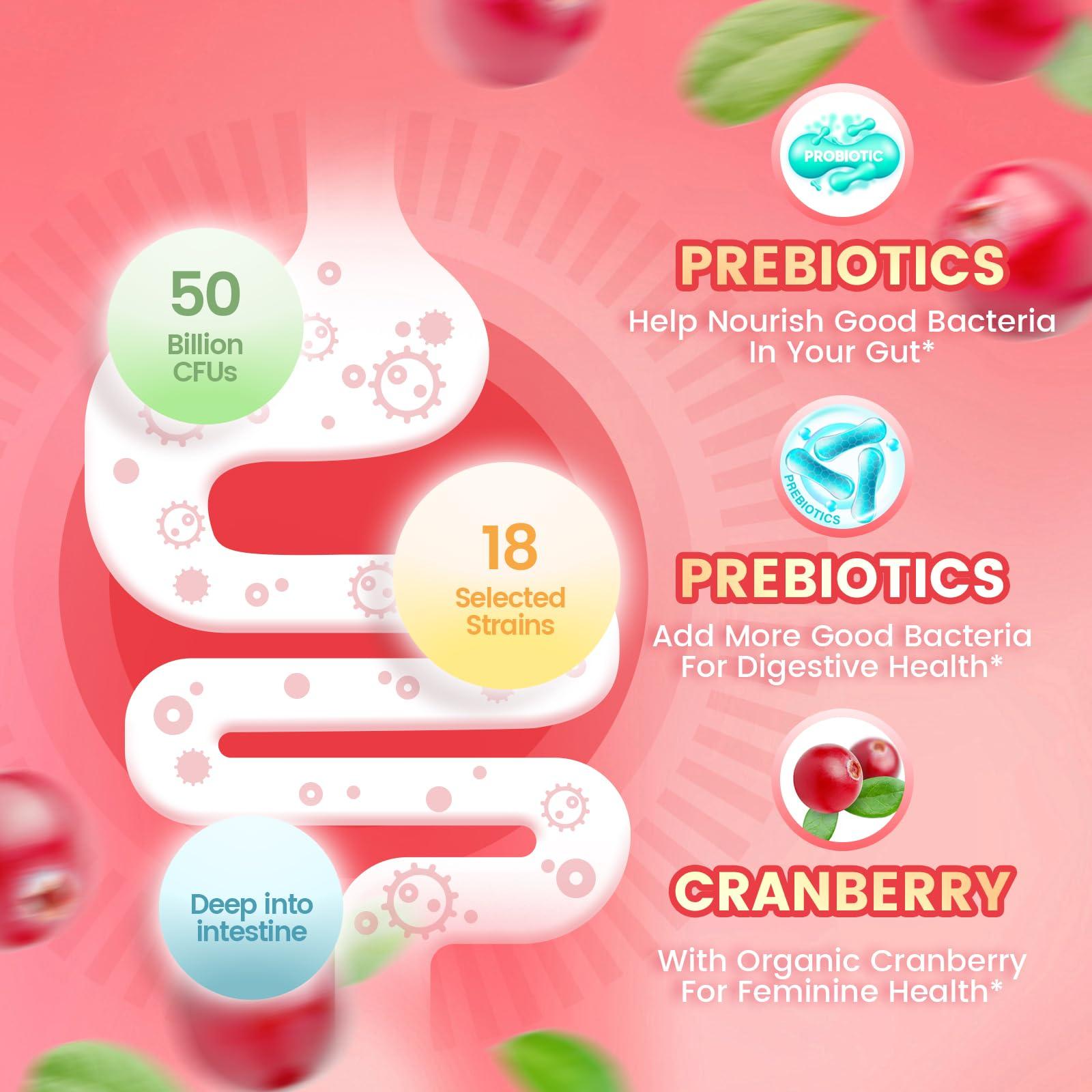 Vaginal Probiotics for Women, Feminine Balance pH Gummies for Healthy Odor, Yeast Balance & Flora + Vitamin C for Immune Support -Cranberry - Image 3