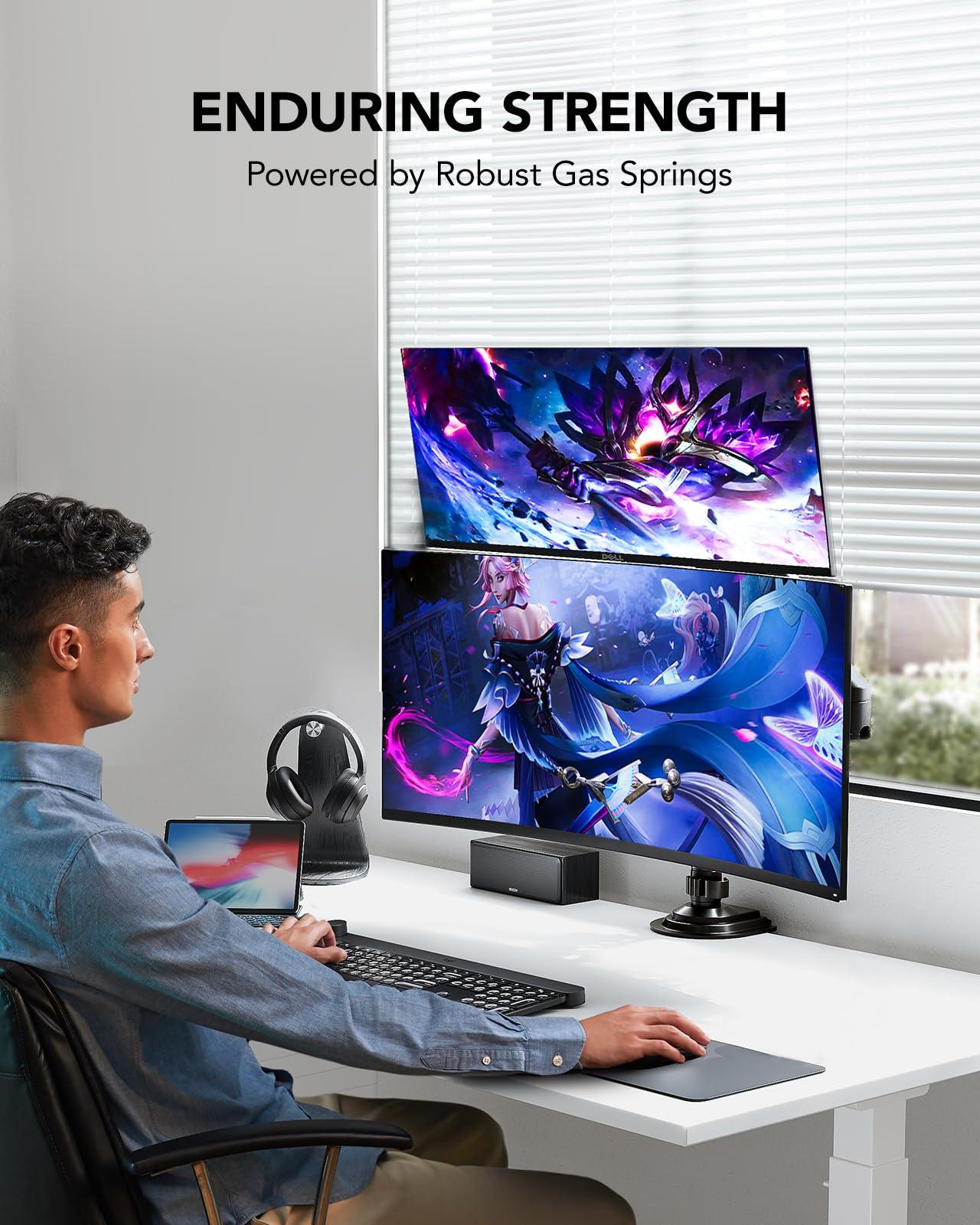 HUANUO 17-32 Inch Dual Monitor Stand, Gas Spring Dual Monitor Mount, Monitor Stand 2 Monitors, Ergonomic Adjustable Tilt/Swivel/Rotate, Weight Max 19.8 lbs, VESA 75/100mm - Image 8