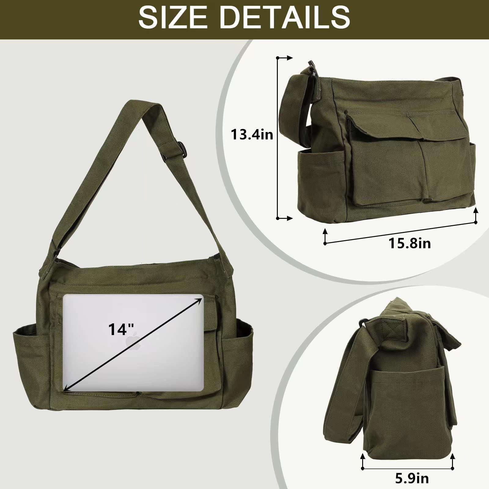 Canvas Messenger Bag Large Hobo Crossbody Bags with Multiple Pockets,School Vintage Shoulder Laptop Bag for Women and Men - Image 2