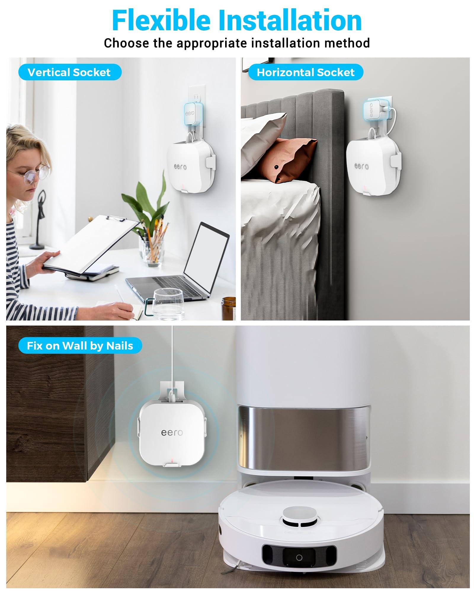 CUHIOY Outlet Wall Mount Holder for Eero Pro 6 or Eero pro 6E, Space-Saving Wall Bracket with Wire Organization, Compatible with Vertical or Horizontal Plug, Nailable Wall Mount Stand (White, 1Pack) - Image 6