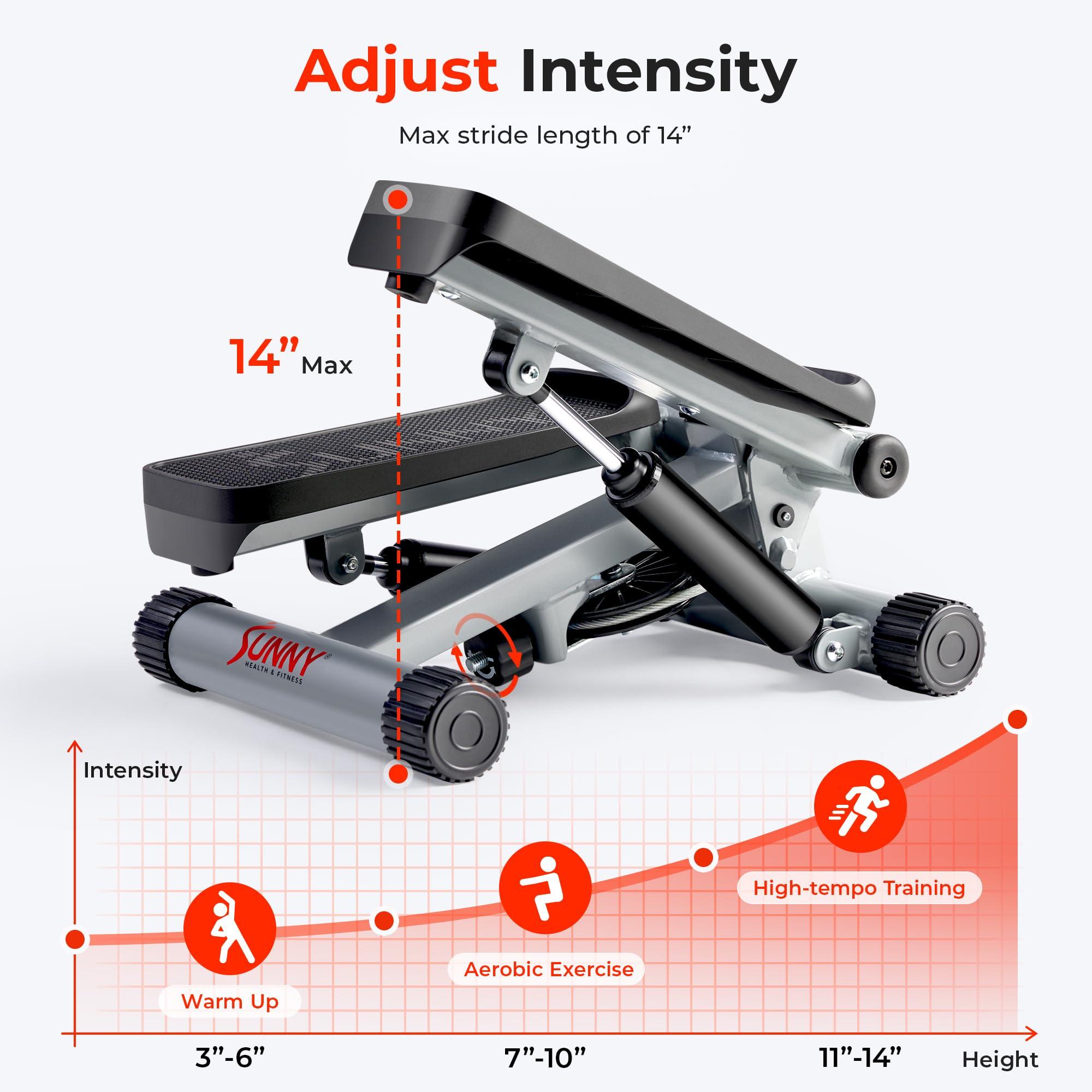 Sunny Health & Fitness Mini Stepper for Exercise at Home, Stair Step Workout Machine with Resistance Band and Over 300lb Weight Capacity, Optional Twist Motion and Free SunnyFit App Connection - Image 4