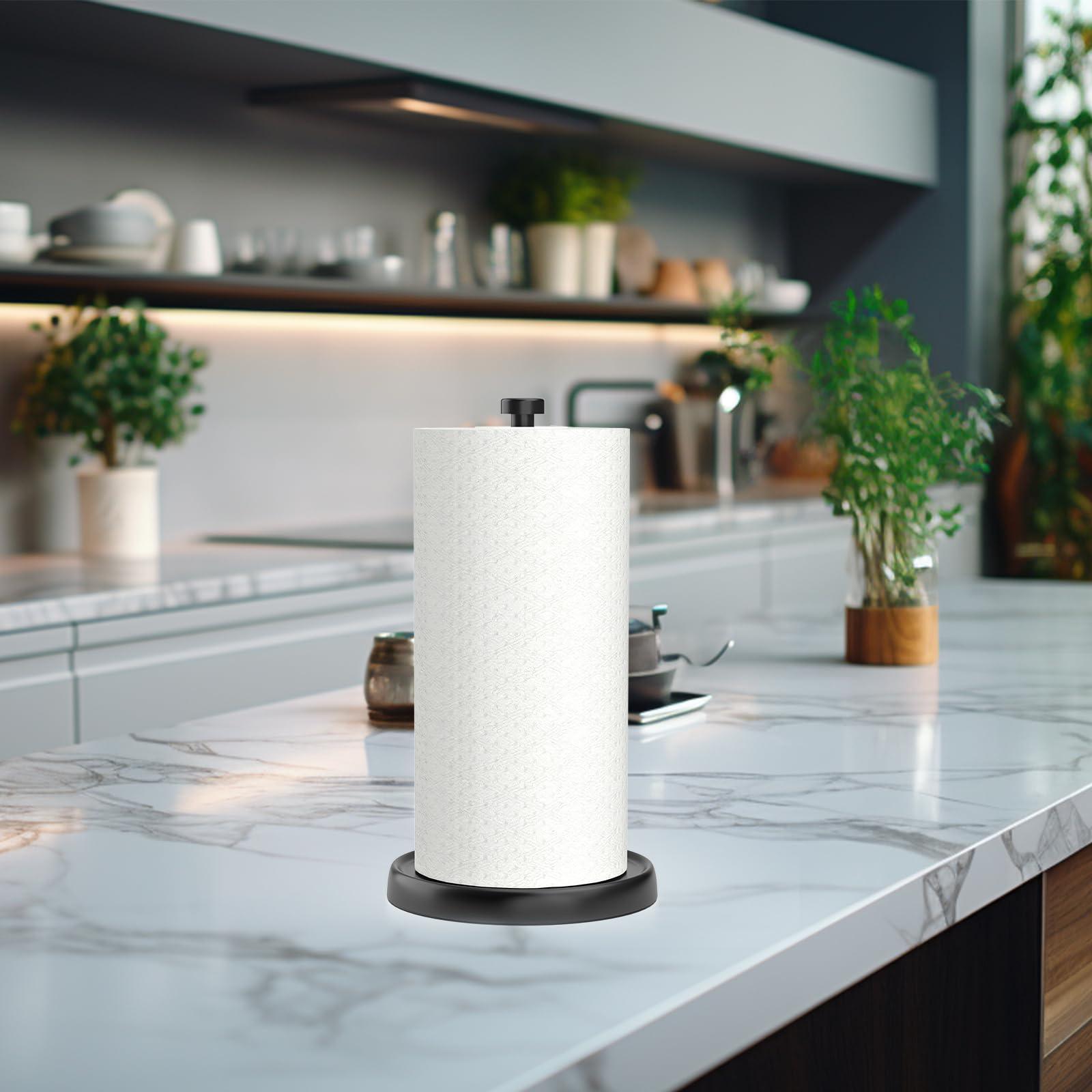 Paper Towel Holder Countertop, One-Handed Tear, Stainless Steel, Weighted Base, Black, Paper Towel Roll Holder Stand with Ratchet Mechanism for Kitchen Bathroom Farmhouse Essentials Decor Accessories - Image 8