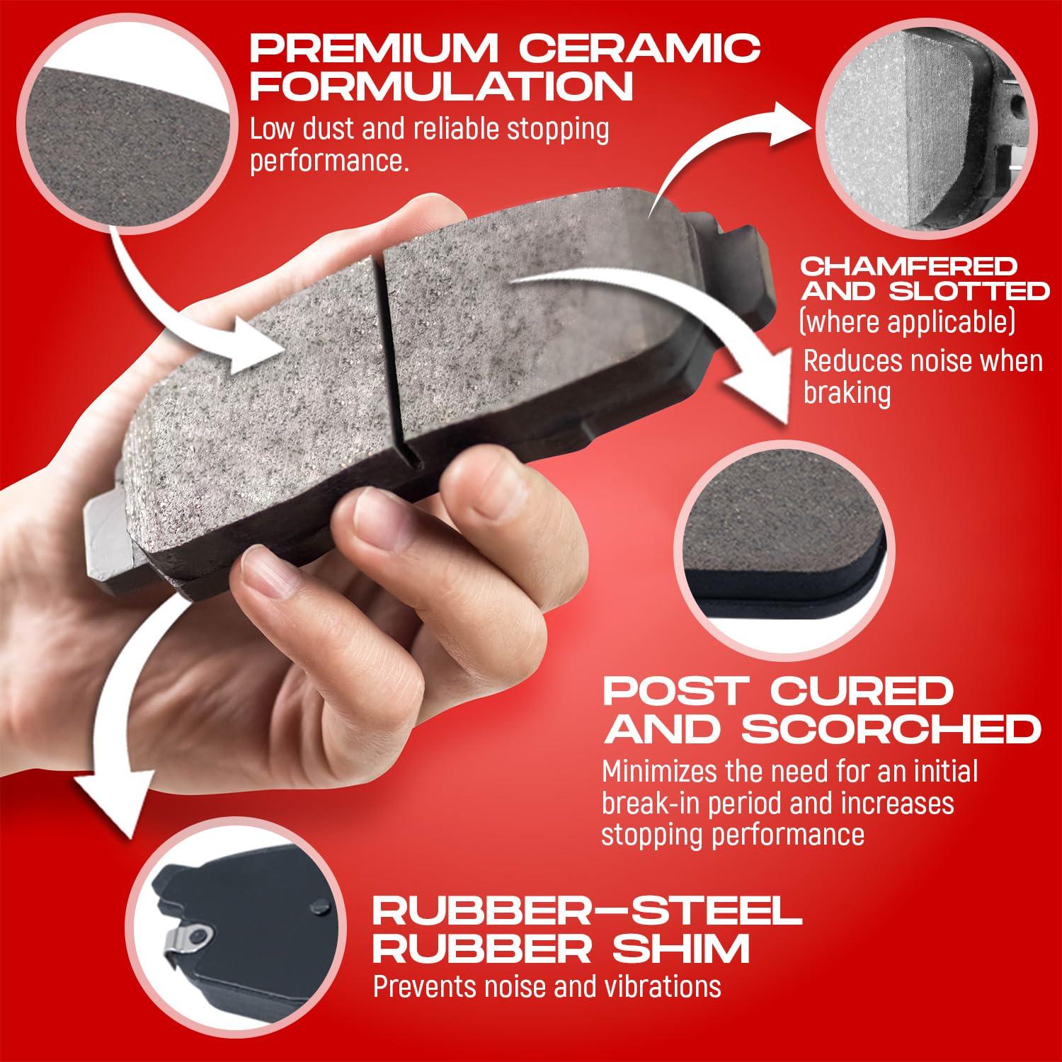 R1 Concepts Front and Rear Brakes and Rotors| Hardware Included| Front and Rear Ceramic Brake Pads and Rotors Kit| Fits 2019-2022 Genesis G70; 2018-2021 Kia Stinger - Image 6