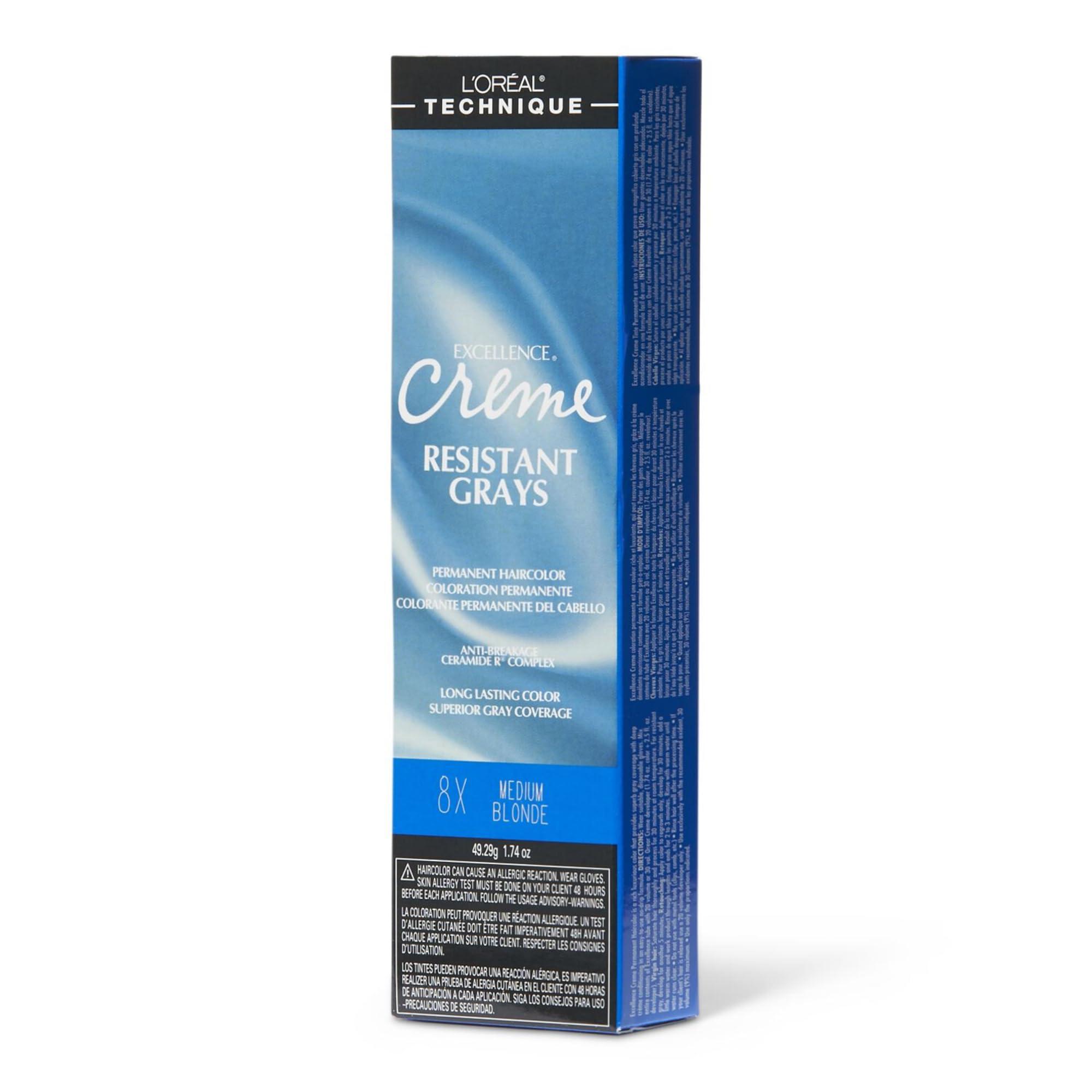 L'Oréal Technique Excellence Crème Resistant Grays Permanent Hair Color - Maximum Gray Coverage on Resistant Grays, Rich Crème No-Drip Formula and Patented Gray Seeking Dyes, For All Hair Types