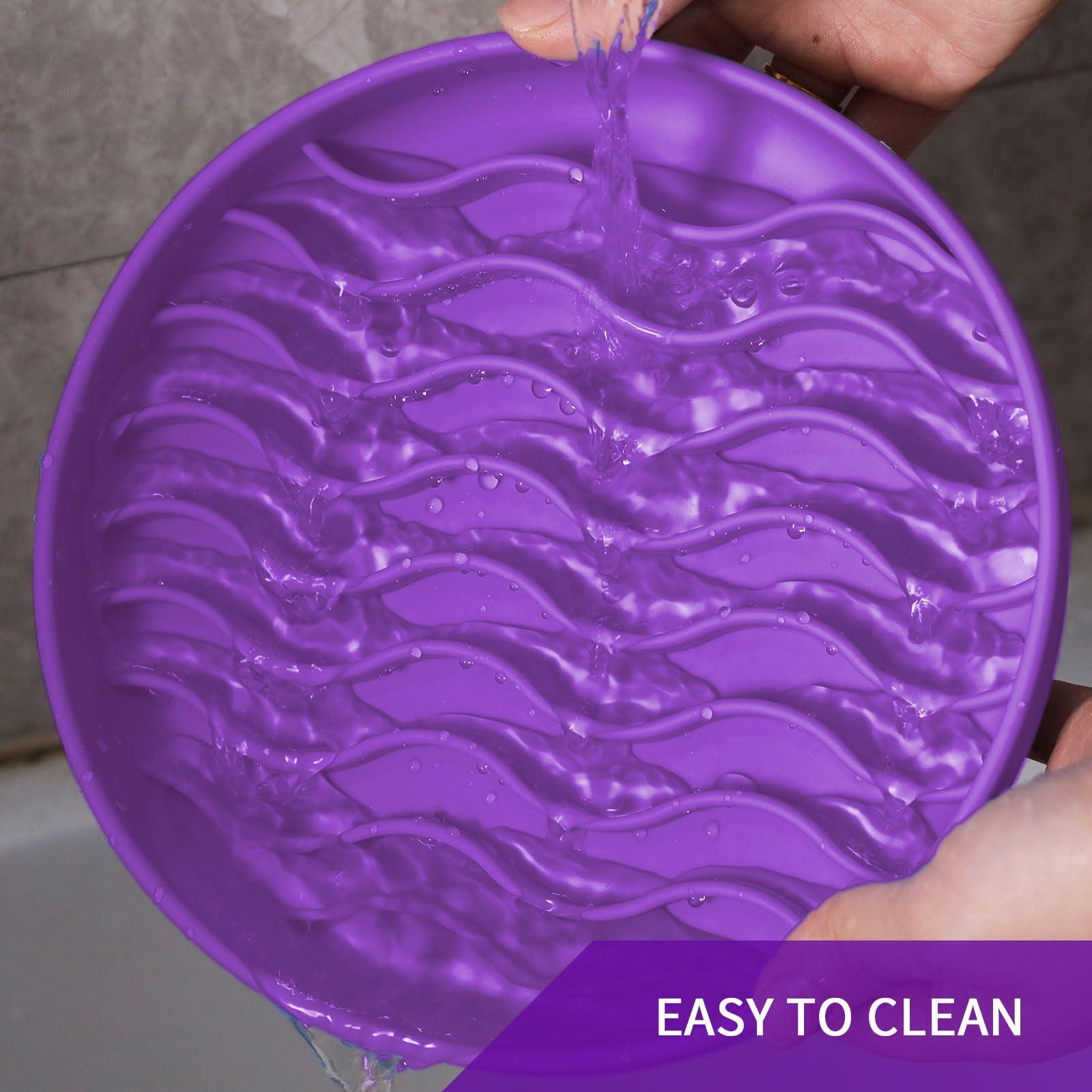 PJDH Slow Feeder Dog Bowls, Silicone Food Bowl Anti-Gulping, Pets Puppy Slow Feeder with Suction Cups, Dishwasher Microwave Safe for All Small Medium Dogs, Wave Design Purple - Image 5