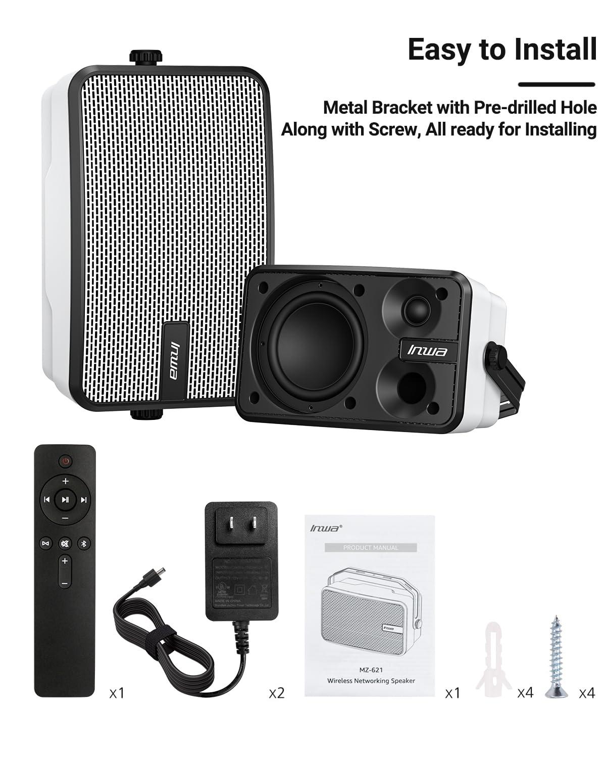 Inwa Outdoor Bluetooth Speakers, IPX5 Waterproof 400W Wall Mount Speaker, Powerful Indoor/Outdoor Sound System, Wireless Sync Up to 100 Speakers, Suitable for Patio/Porch/Gazebo/Garage(MZ-621, Pair) - Image 7