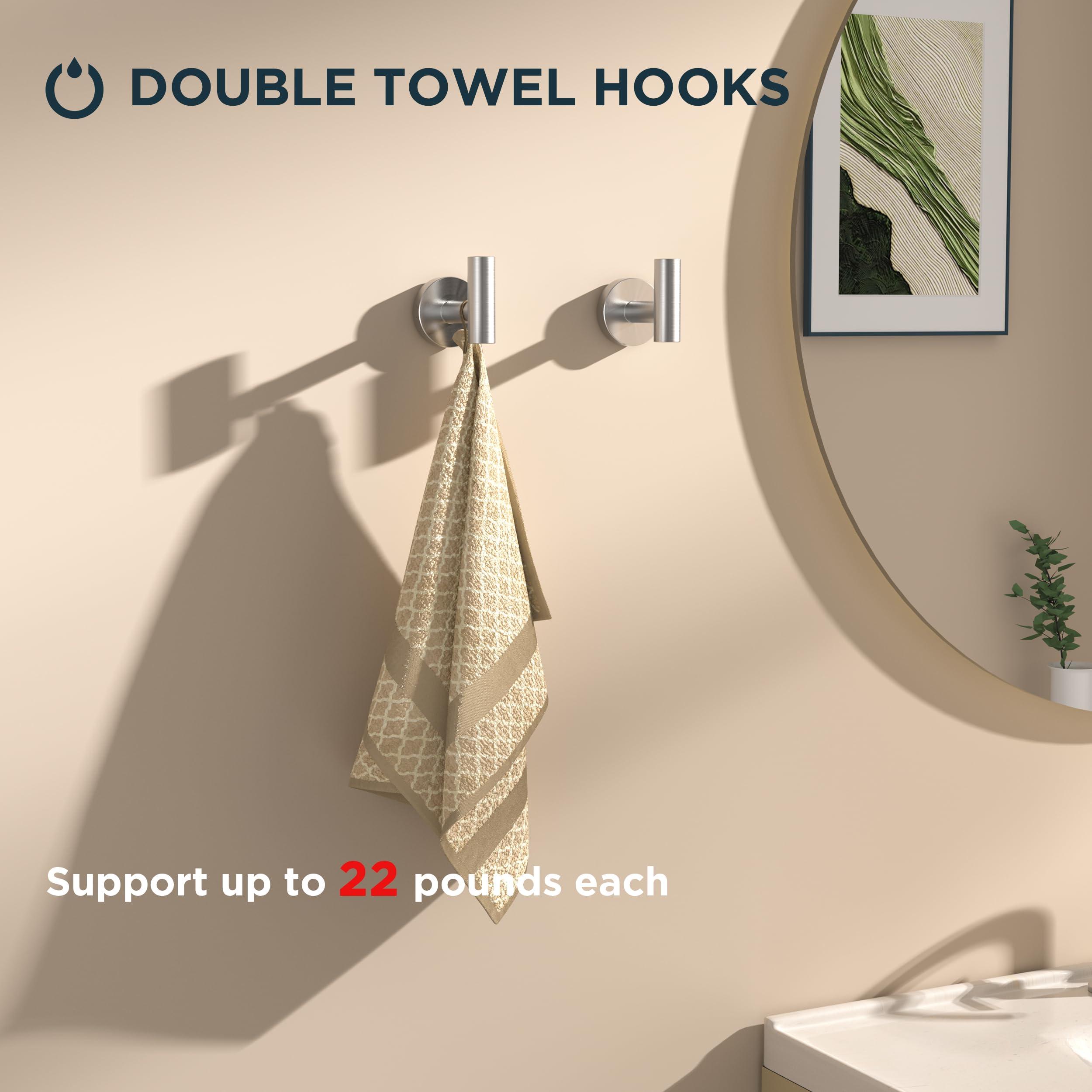 FORIOUS 4 Piece Brushed Nickel Bathroom Accessories, SUS304 Stainless Steel Toilet Paper Holder and Hand Towel Holder Set, Wall Mounted Bathroom Hardware Set with Towel Ring and Hooks - Image 6