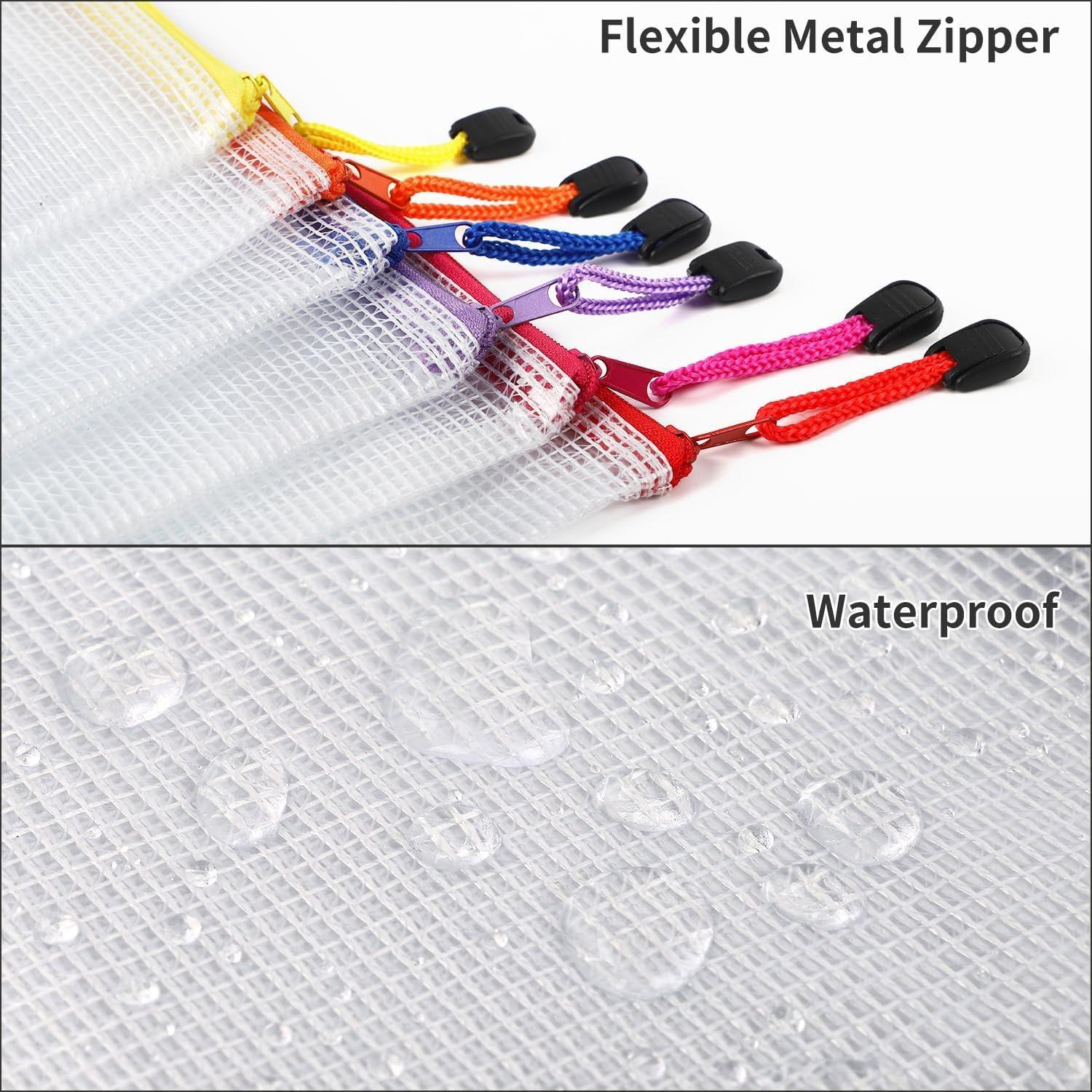 EOOUT 30pcs Mesh Zipper Pouch Bags, 8 Sizes Plastic Bags, 8 Colors Waterproof Pouches with slide fastener for Organization, Multipurpose for Travel, School Supplies, Office and Home Organization - Image 5