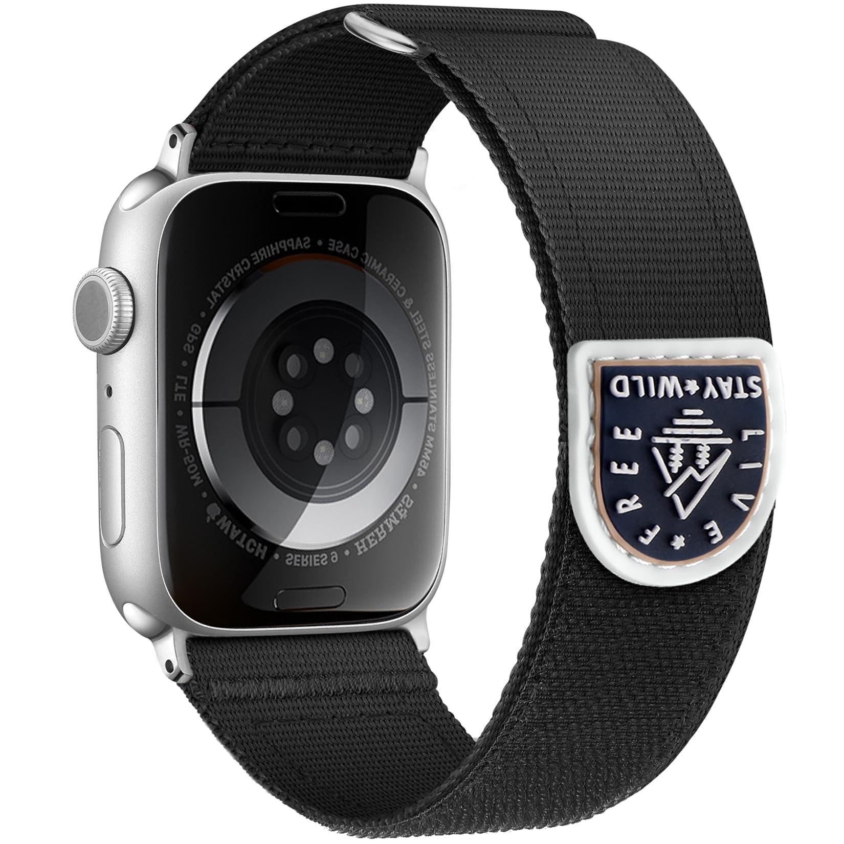 Bandletic Sport Loop Band Compatible with Apple Watch Bands for Women Men 44mm 45mm 46mm 49mm 42mm 40mm 41mm 38mm, Soft Breathable Nylon Strap for iWatch Series 10 9 8 7 6 5 4 3 SE Ultra 2 1, Black
