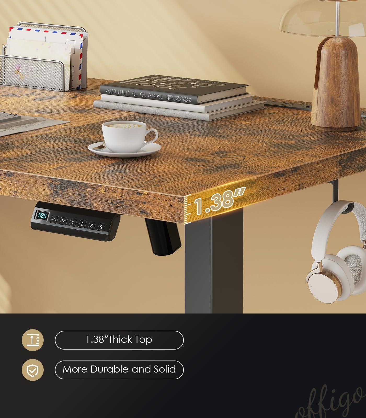 OffiGo Electric Standing Desk with 3-Piece Board, 71 Inch Height Adjustable Large Desk with Power Outlets, Sit Stand Table, Writing Computer Desk for Home, Office, Workstation, Rustic Brown - Image 4