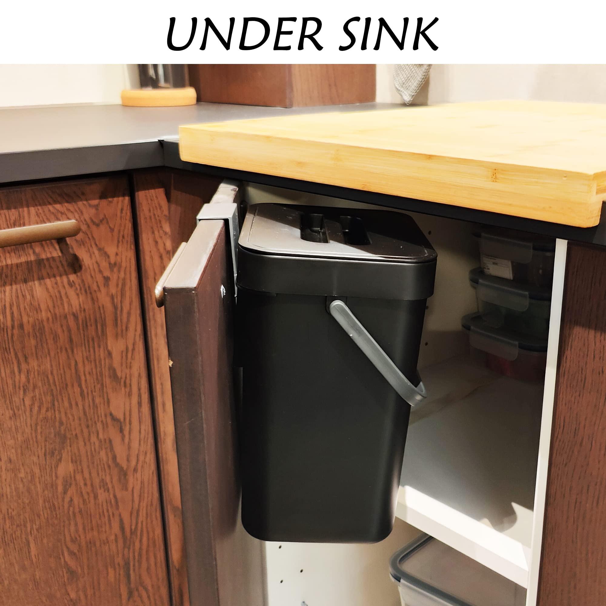 stonespace Kitchen Compost Bin for Countertop, Hanging Small Trash Can with Lid Under Sink for Kitchen Bathroom, Mountable Compost Bucket, Black - Image 4
