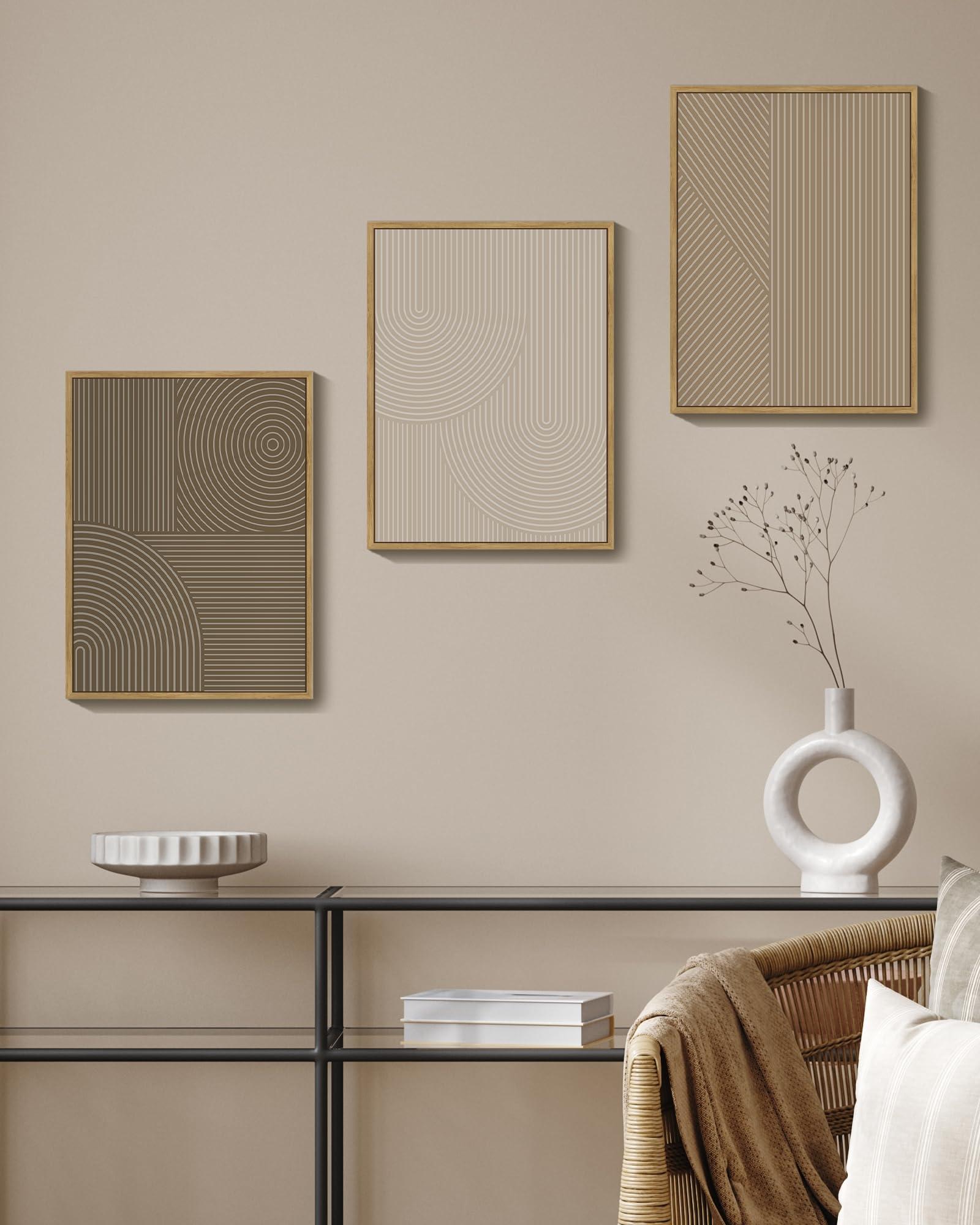 PHOPAGO Minimalist Abstract Framed Wall Art Modern Boho Neutral Line Wall Decor Geometric Artwork Kitchen Dining Room 11x14in Natural Framed - Image 4