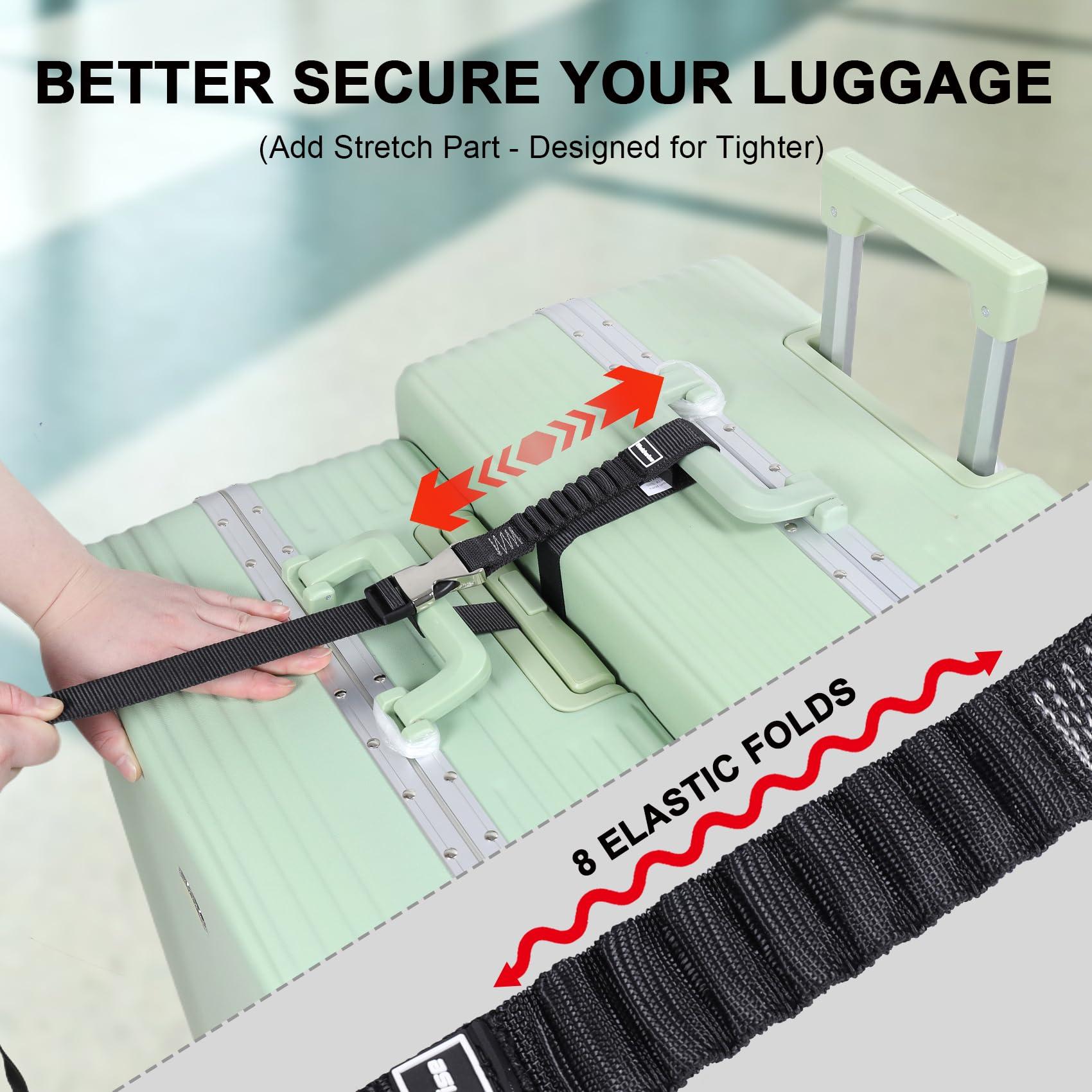 Vividwise Luggage Straps, Stretchable Luggage Connector Straps for Suitcases, Metal Buckle Add A Bag Adjustable Attachment Accessories Belts (Black, Medium) - Image 2