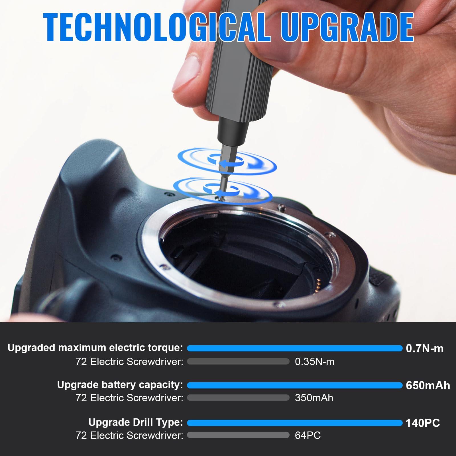 Precision Electric Screwdriver Set,160-in-1 Mini Electric Screwdriver,650mAh Rechargeable Screwdrivers,S2 Magnetic Bit,3 Torque Settings,Repair Tool Kit for Computer Phone Laptop Camera Watch Glasses - Image 7