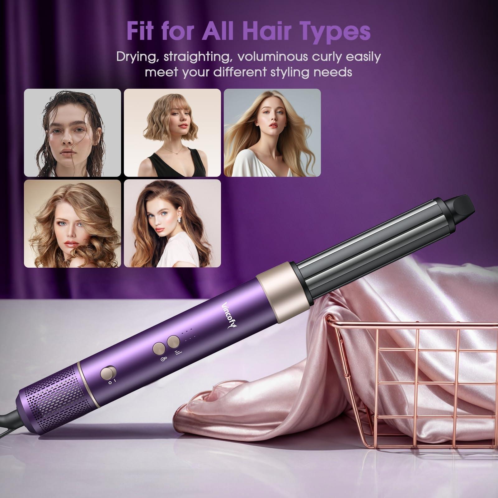 Vincofy 7 in 1 Hair Dryer Blow Dryer Brush Hot Hair Styler, Hair Straightener Brush, Negative Ion, Voluming, Suitable for All Types, 110,000 RPM, Purple, Fast Drying, Straightening, Curling - Image 8