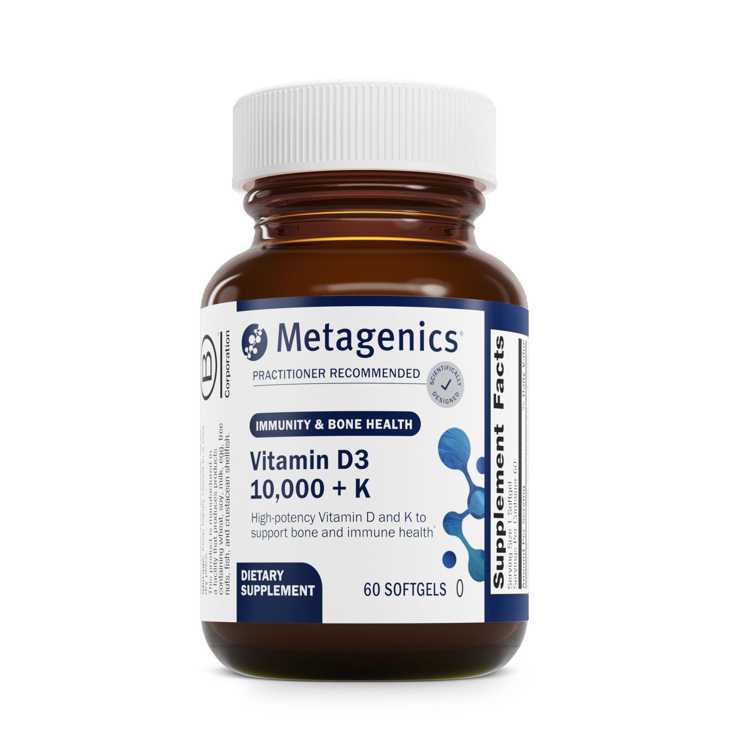 Metagenics Vitamin D3 + K - for Immune Support, Bone Health & Heart Health* - Vitamin D with MK-7 (Vitamin K2) - Non-GMO - Gluten-Free - 60 Softgels - 10,000 IU